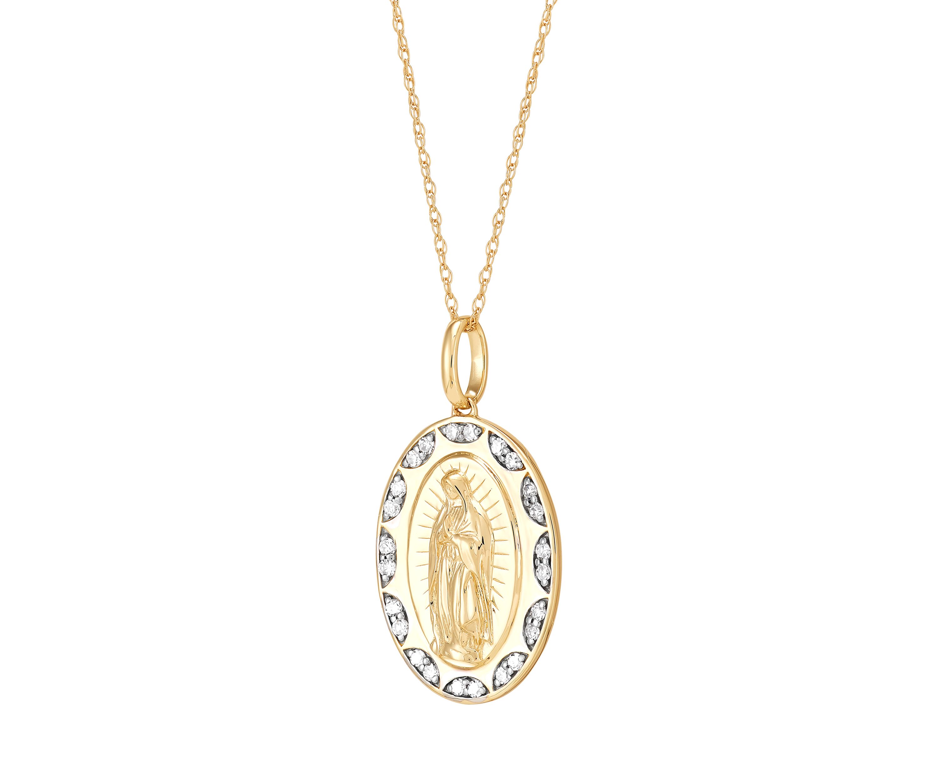 1/5 ct. t.w. Lab Grown Diamond Guadalupe Pendant with 18" Rope Chain in 10K Yellow Gold