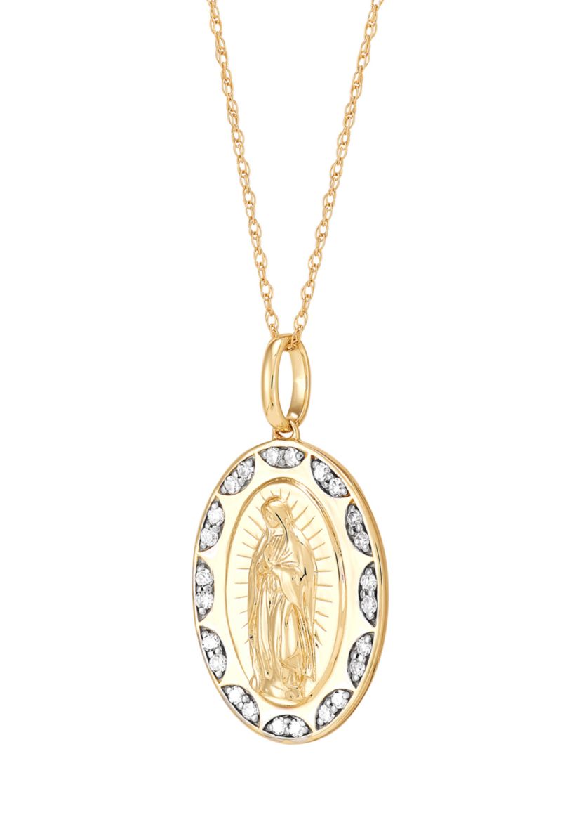 1/5 ct. t.w. Lab Grown Diamond Guadalupe Pendant with 18" Rope Chain in 10K Yellow Gold