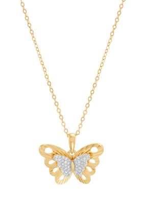 Belk & Co 1/10 ct. t.w. Lab Grown Diamond Butterfly Pendant with 18" Gold Over Silver Cable Chain