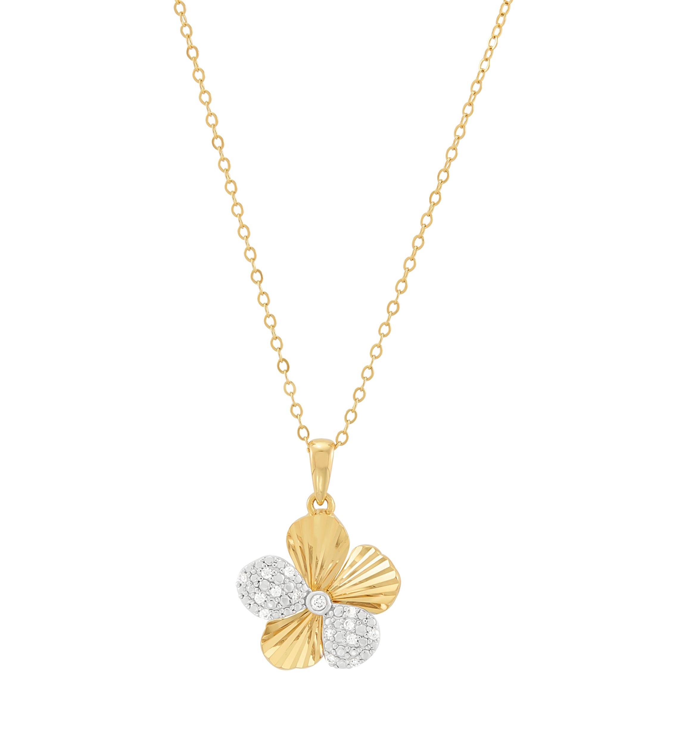 1/10 ct. t.w. Lab Grown Diamond Gold Over Silver Flower Pendant with 18" Cable Chain 