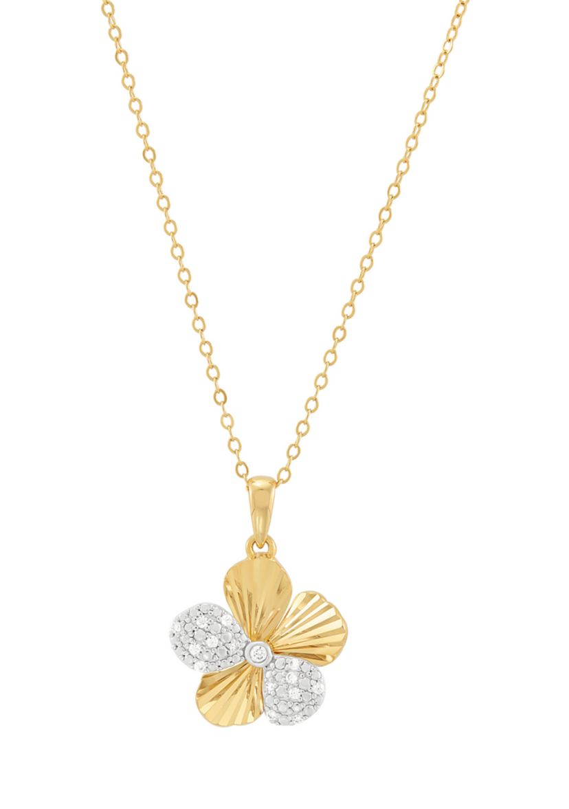 1/10 ct. t.w. Lab Grown Diamond Gold Over Silver Flower Pendant with 18" Cable Chain 