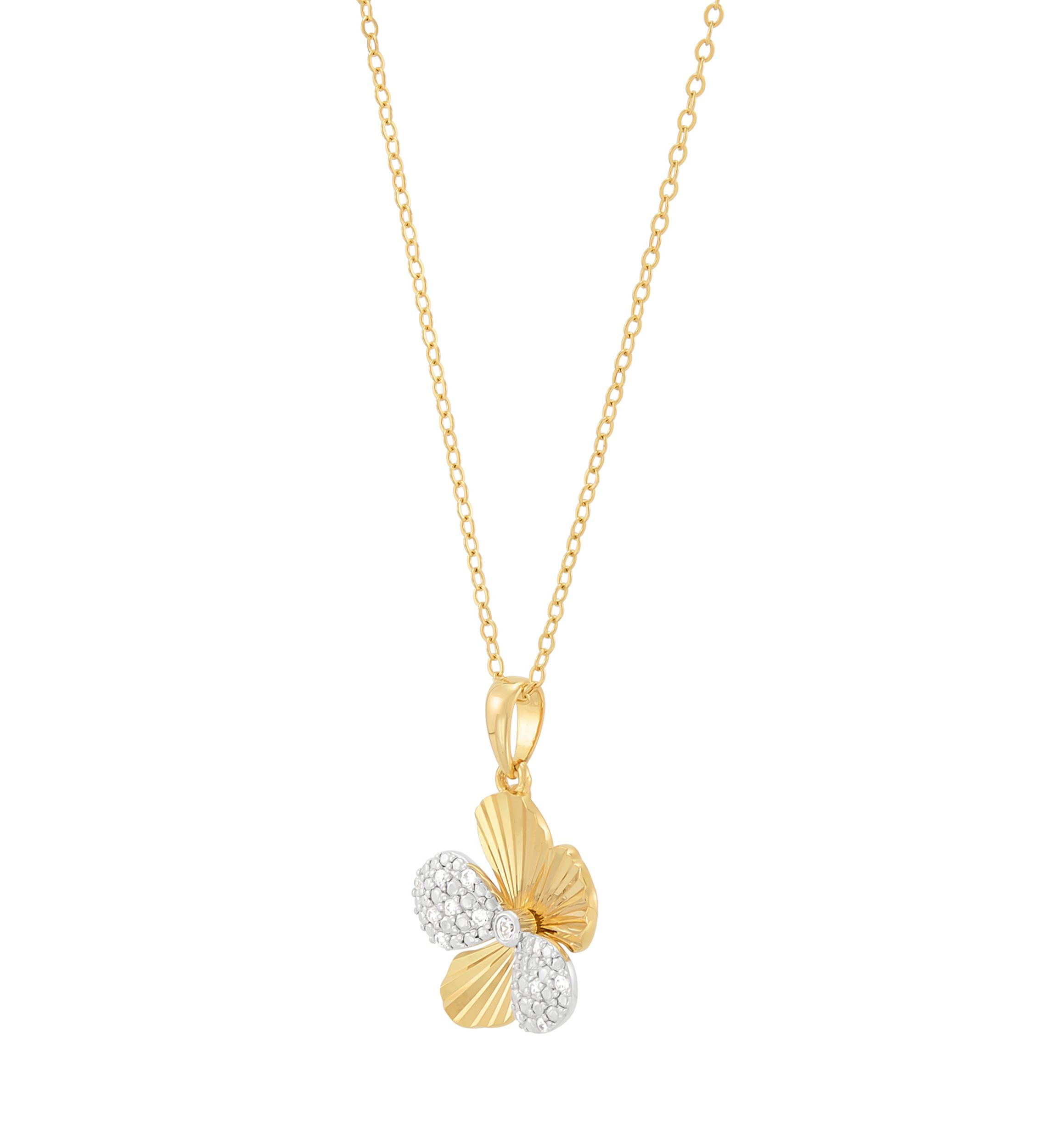1/10 ct. t.w. Lab Grown Diamond Gold Over Silver Flower Pendant with 18" Cable Chain 