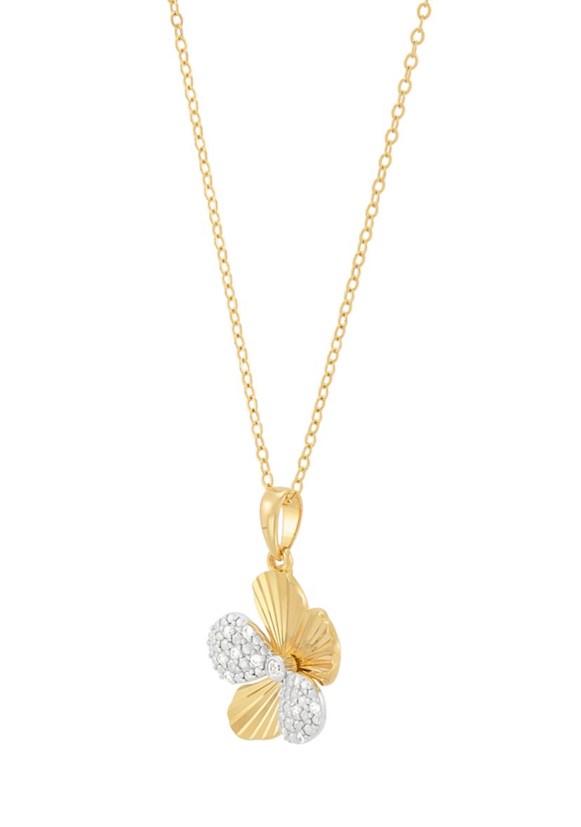 1/10 ct. t.w. Lab Grown Diamond Gold Over Silver Flower Pendant with 18" Cable Chain 