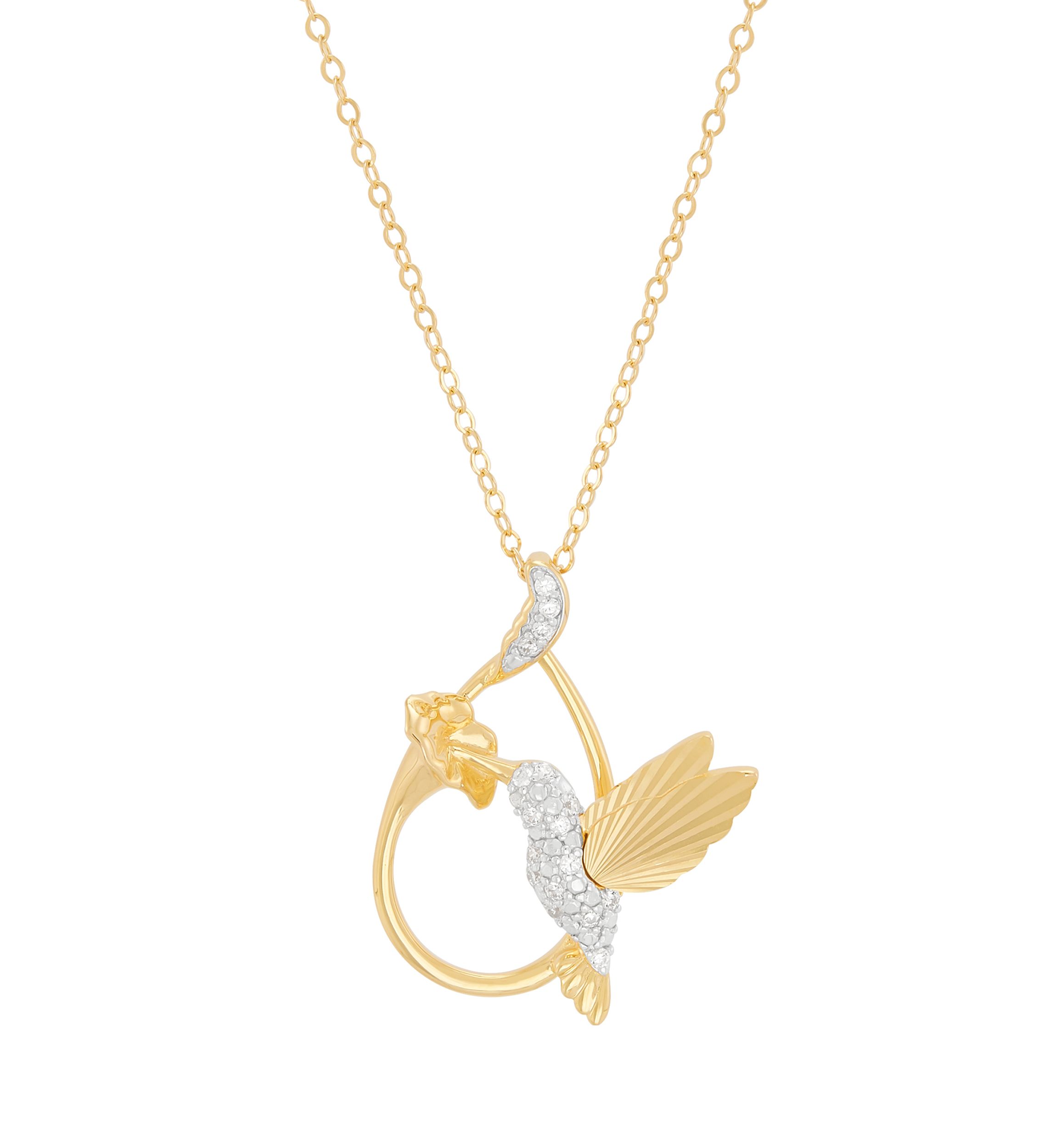  1/10 ct. t.w. Lab Grown Diamond Flower and Bird Pendant with 18" Cable Chain in Sterling Silver