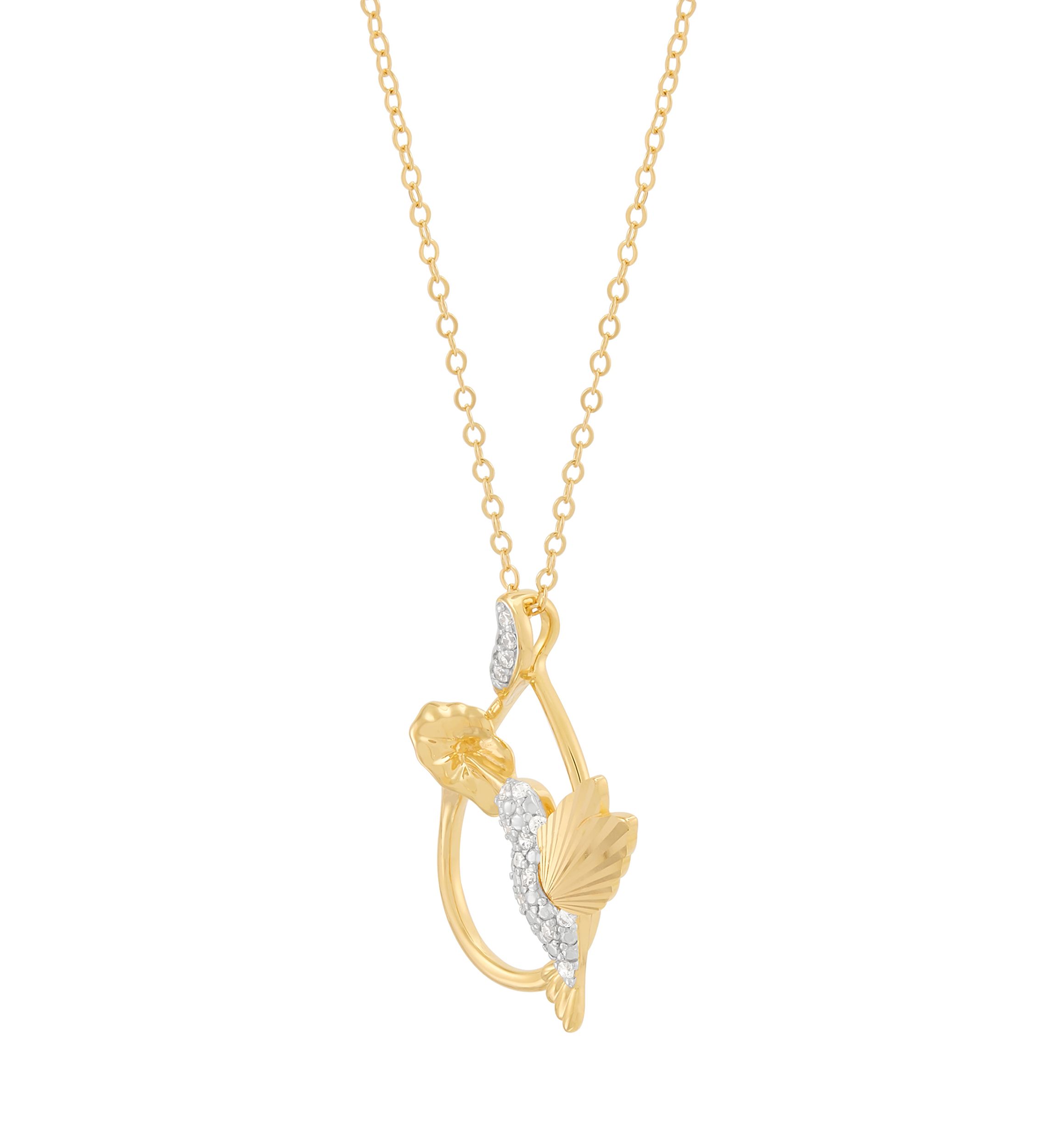  1/10 ct. t.w. Lab Grown Diamond Flower and Bird Pendant with 18" Cable Chain in Sterling Silver