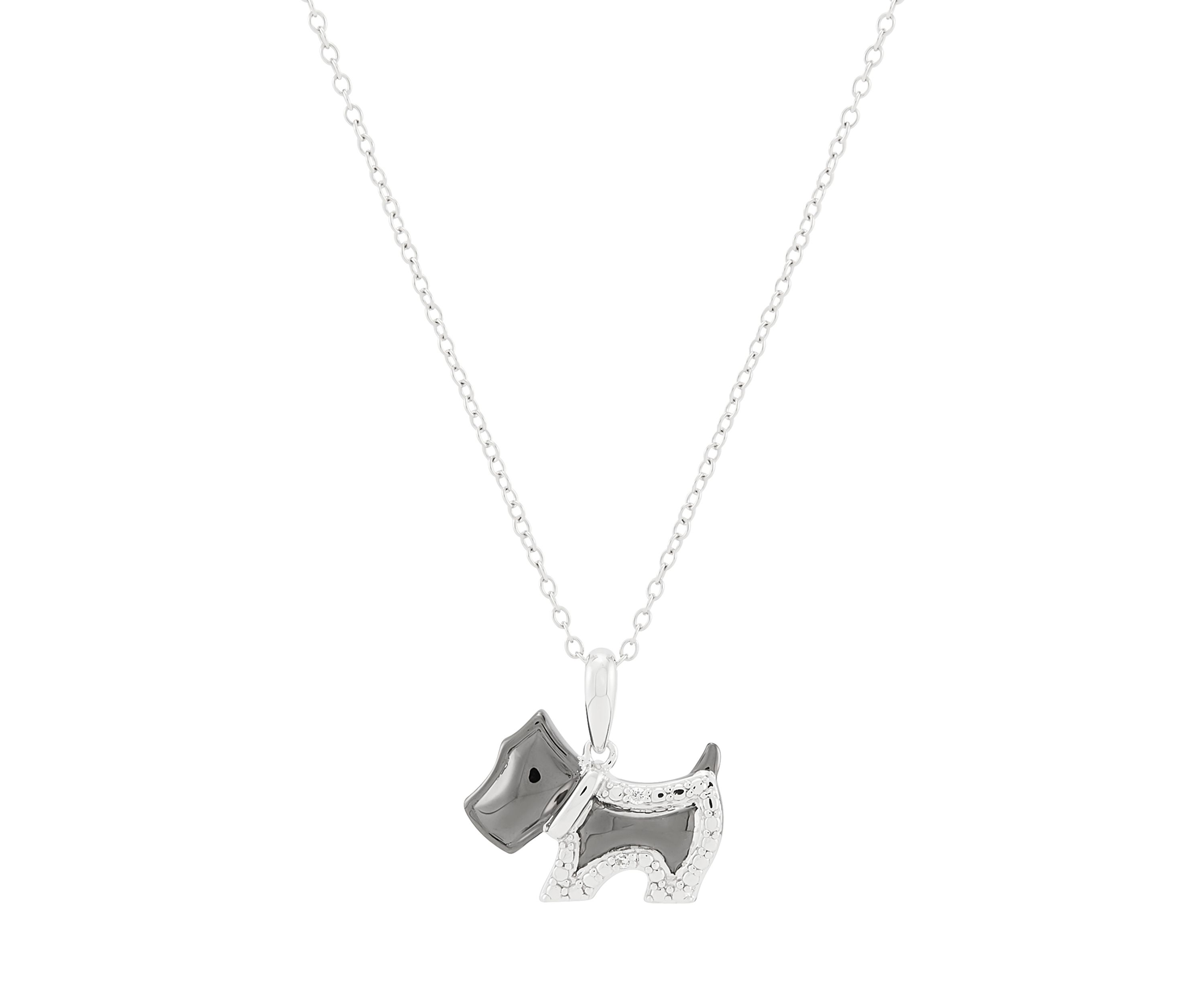 Lab Grown Diamond Accent Dog Pendant with 18" Cable Chain in Sterling Silver
