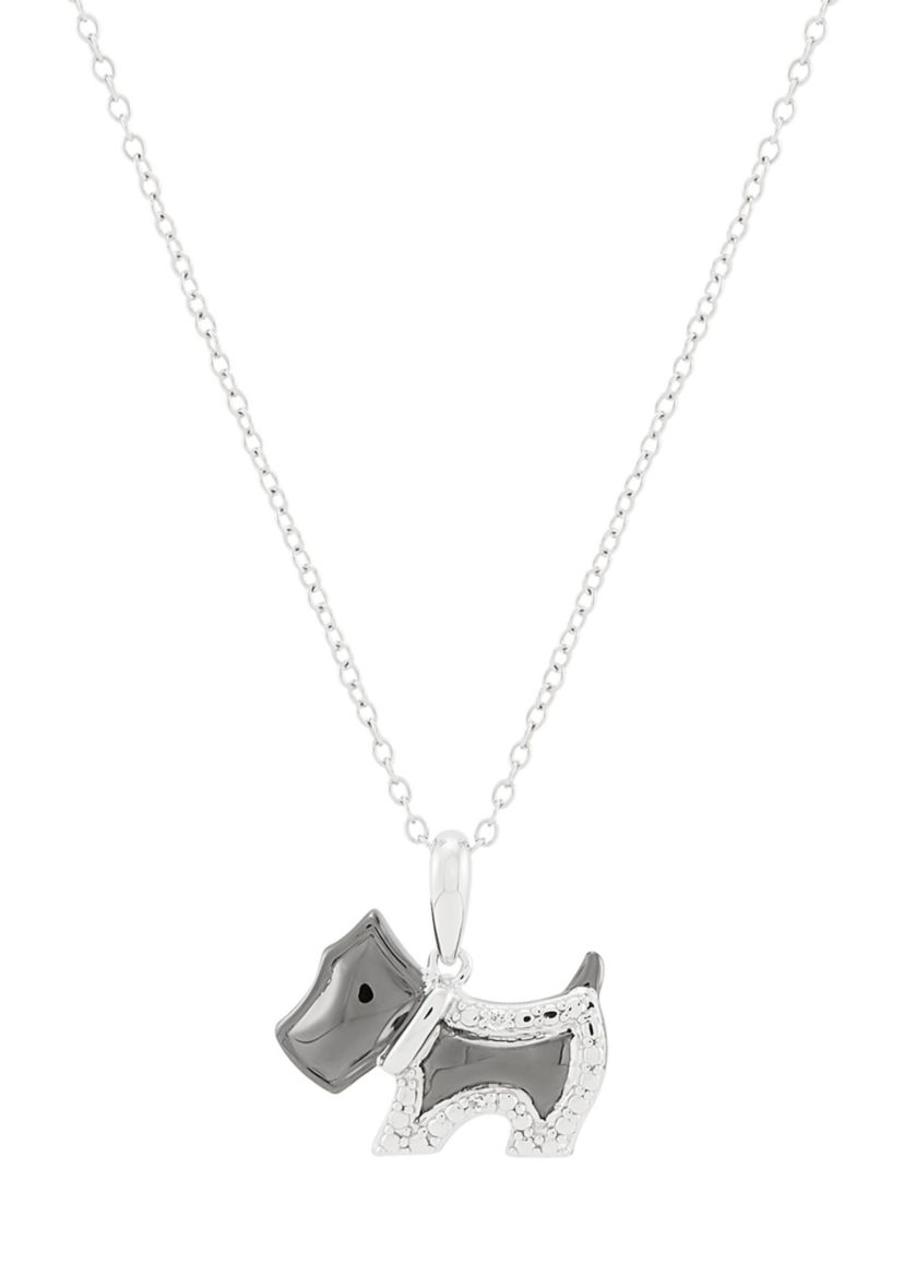Lab Grown Diamond Accent Dog Pendant with 18" Cable Chain in Sterling Silver