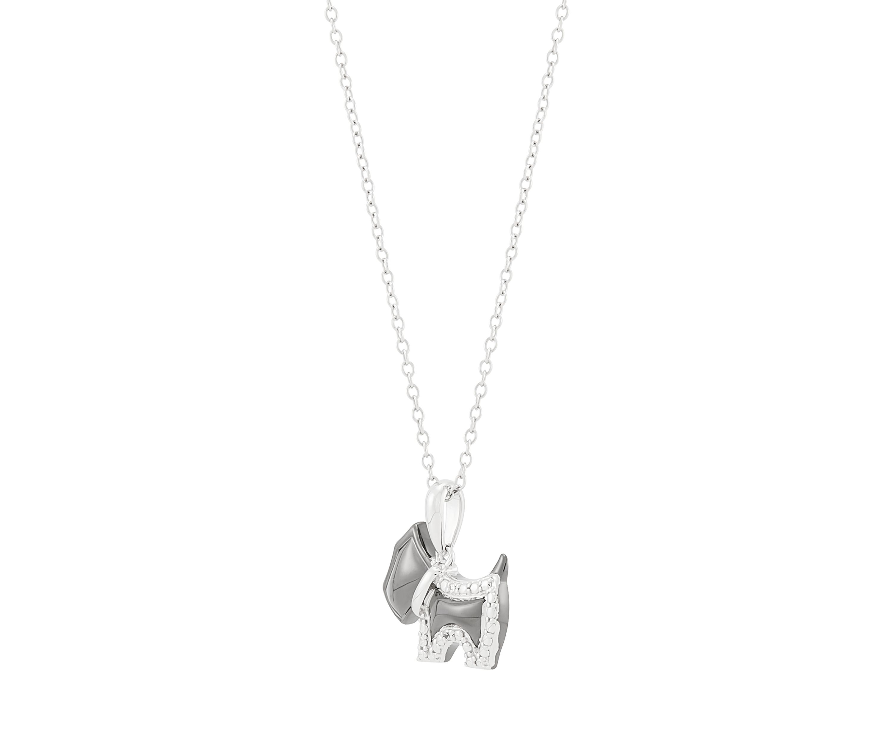 Lab Grown Diamond Accent Dog Pendant with 18" Cable Chain in Sterling Silver