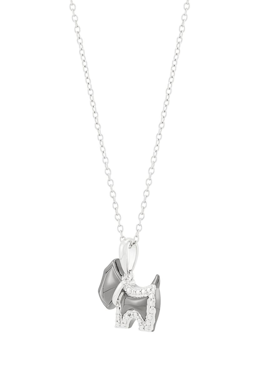 Lab Grown Diamond Accent Dog Pendant with 18" Cable Chain in Sterling Silver