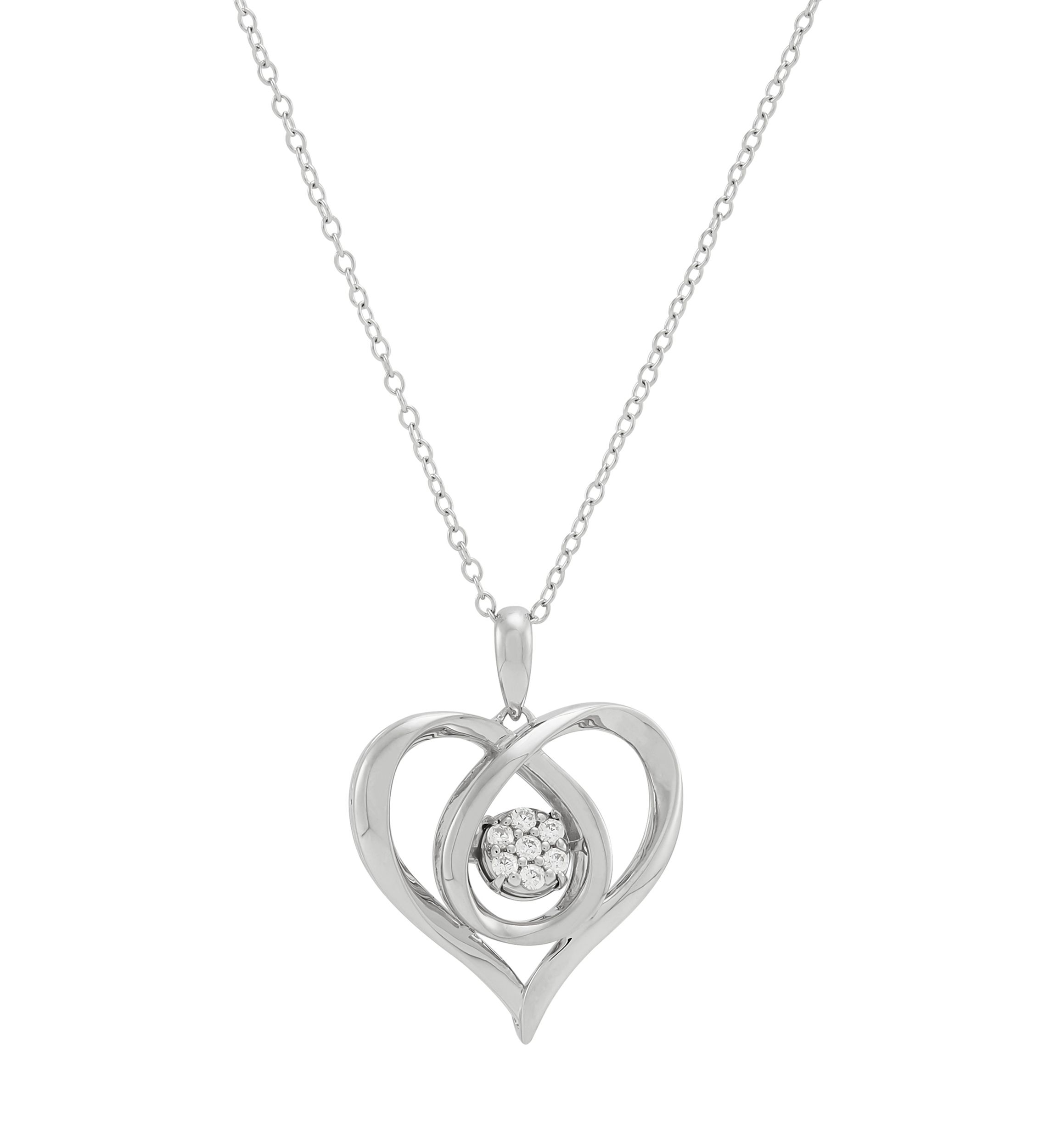 1/10 ct. t.w. Lab Grown Diamond Heart Pendant with 18" Cable Chain in Sterling Silver