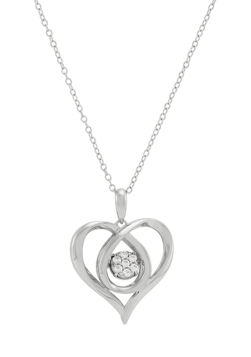 1/10 ct. t.w. Lab Grown Diamond Heart Pendant with 18" Cable Chain in Sterling Silver