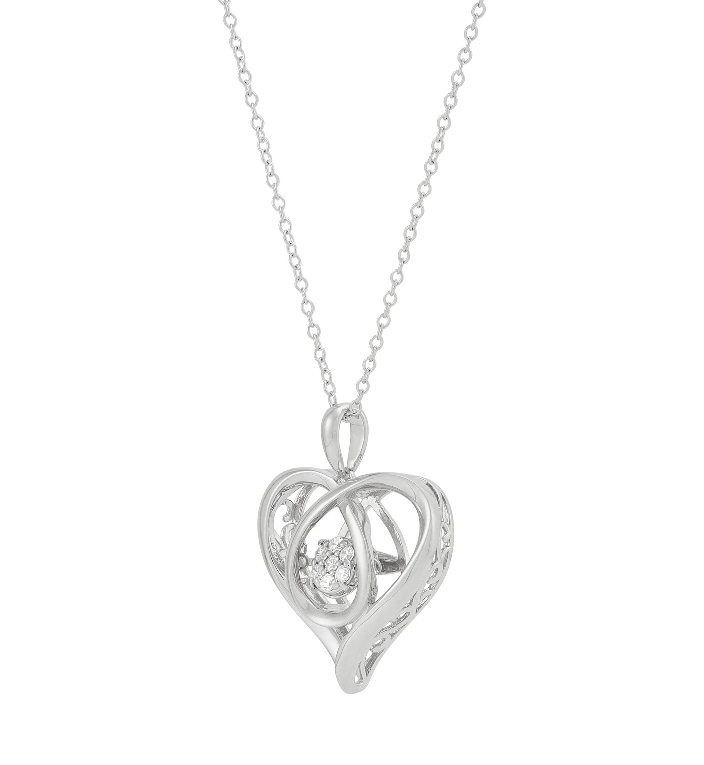 1/10 ct. t.w. Lab Grown Diamond Heart Pendant with 18" Cable Chain in Sterling Silver