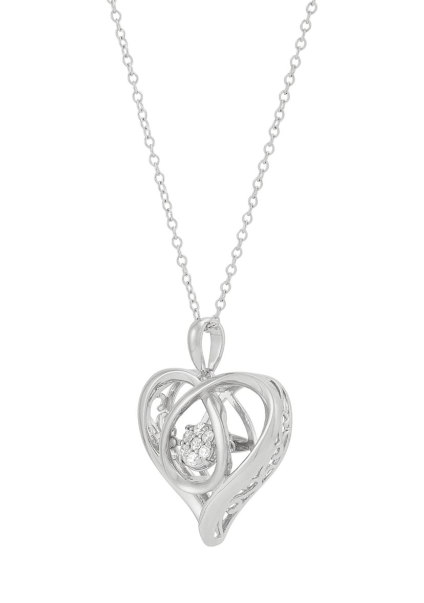 1/10 ct. t.w. Lab Grown Diamond Heart Pendant with 18" Cable Chain in Sterling Silver