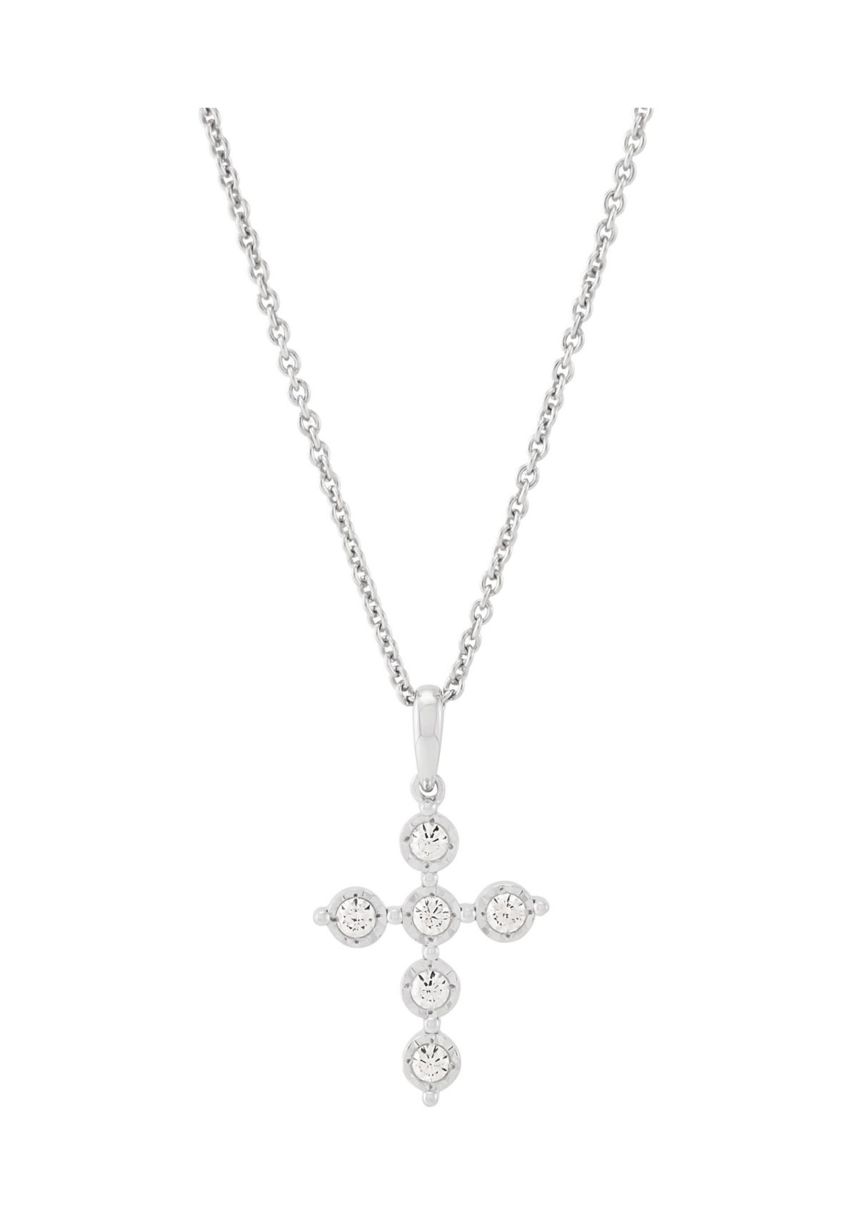 1/4 ct. t.w. Lab Grown Diamond Cross Pendant Necklace with 18" Cable Chain in Sterling Silver