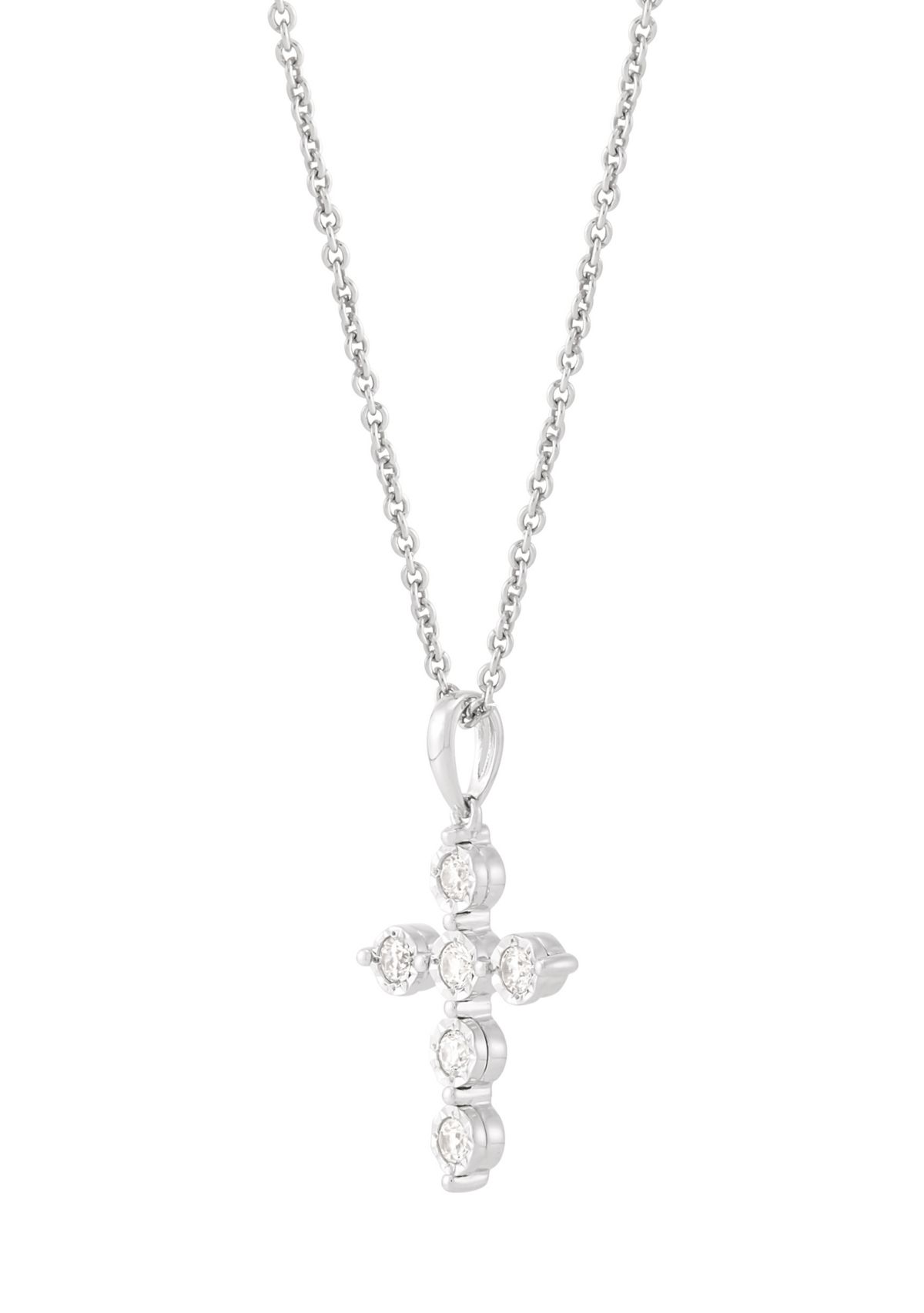 1/4 ct. t.w. Lab Grown Diamond Cross Pendant Necklace with 18" Cable Chain in Sterling Silver