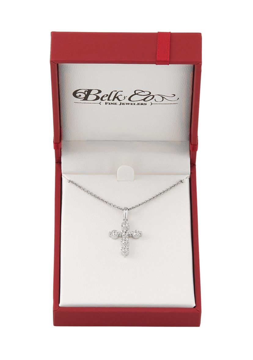 1/4 ct. t.w. Lab Grown Diamond Cross Pendant Necklace with 18" Cable Chain in Sterling Silver