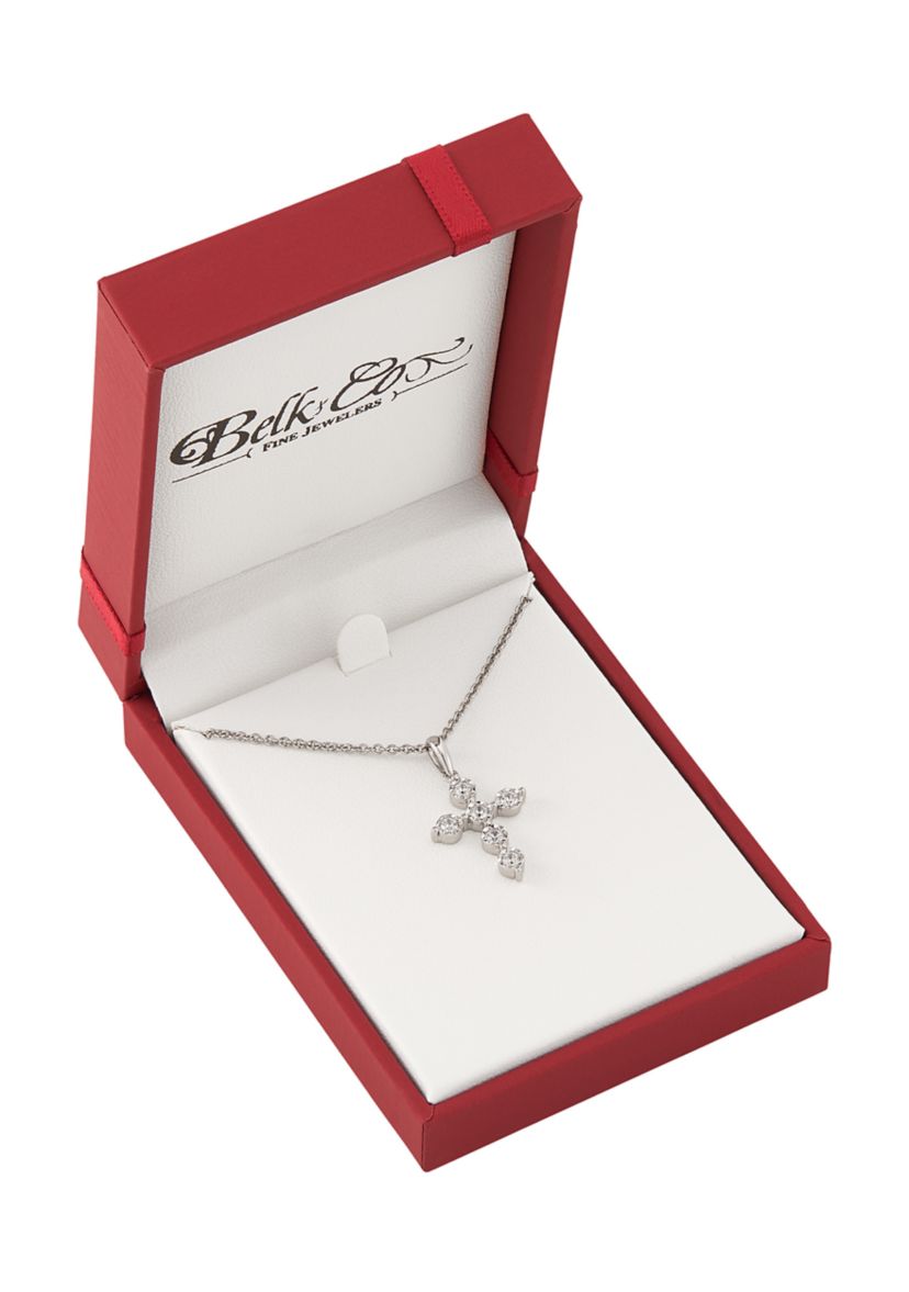 1/4 ct. t.w. Lab Grown Diamond Cross Pendant Necklace with 18" Cable Chain in Sterling Silver
