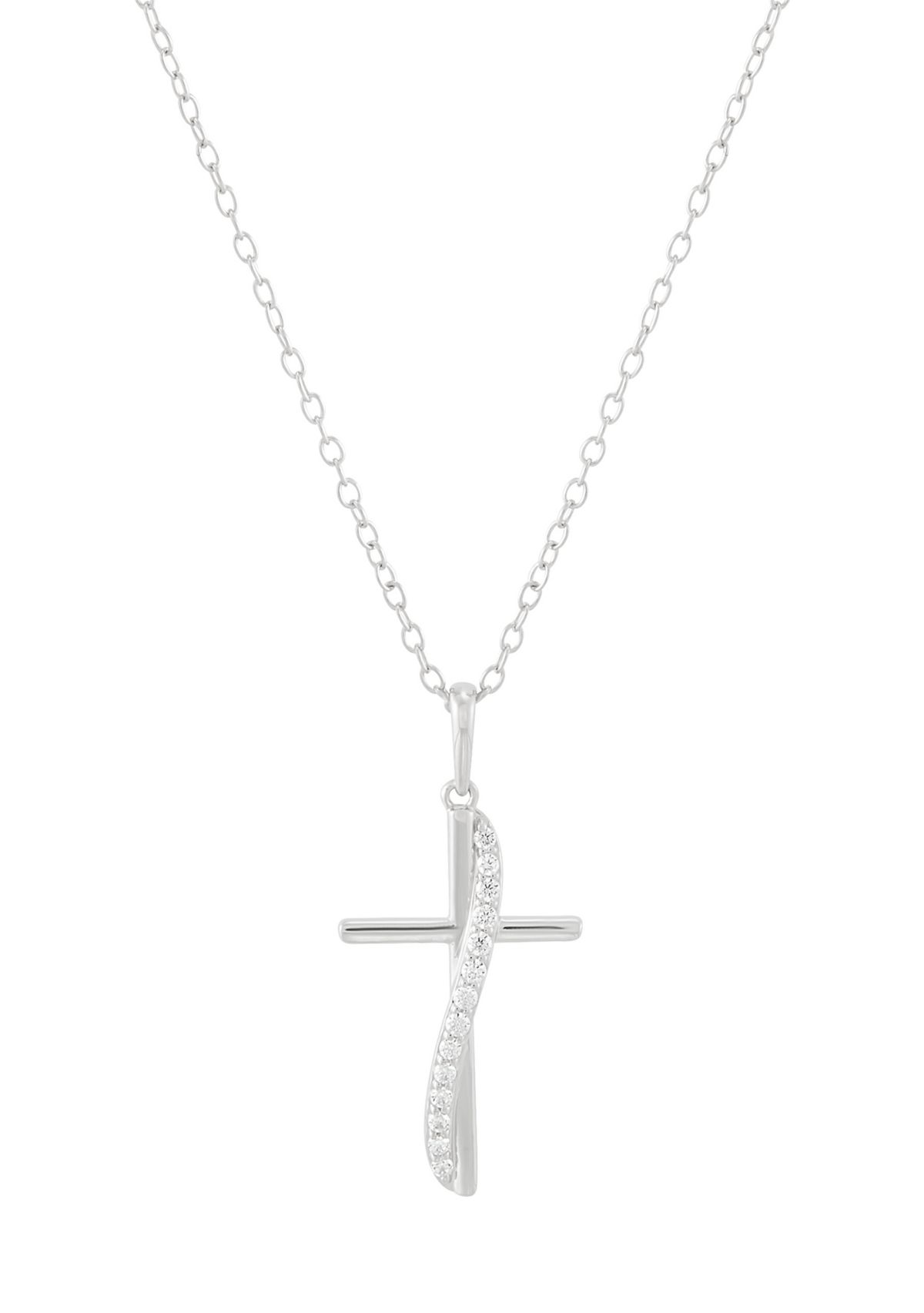 1/10 ct. t.w. Lab Grown Diamond Cross Pendant with 18" Cable Chain in Sterling Silver