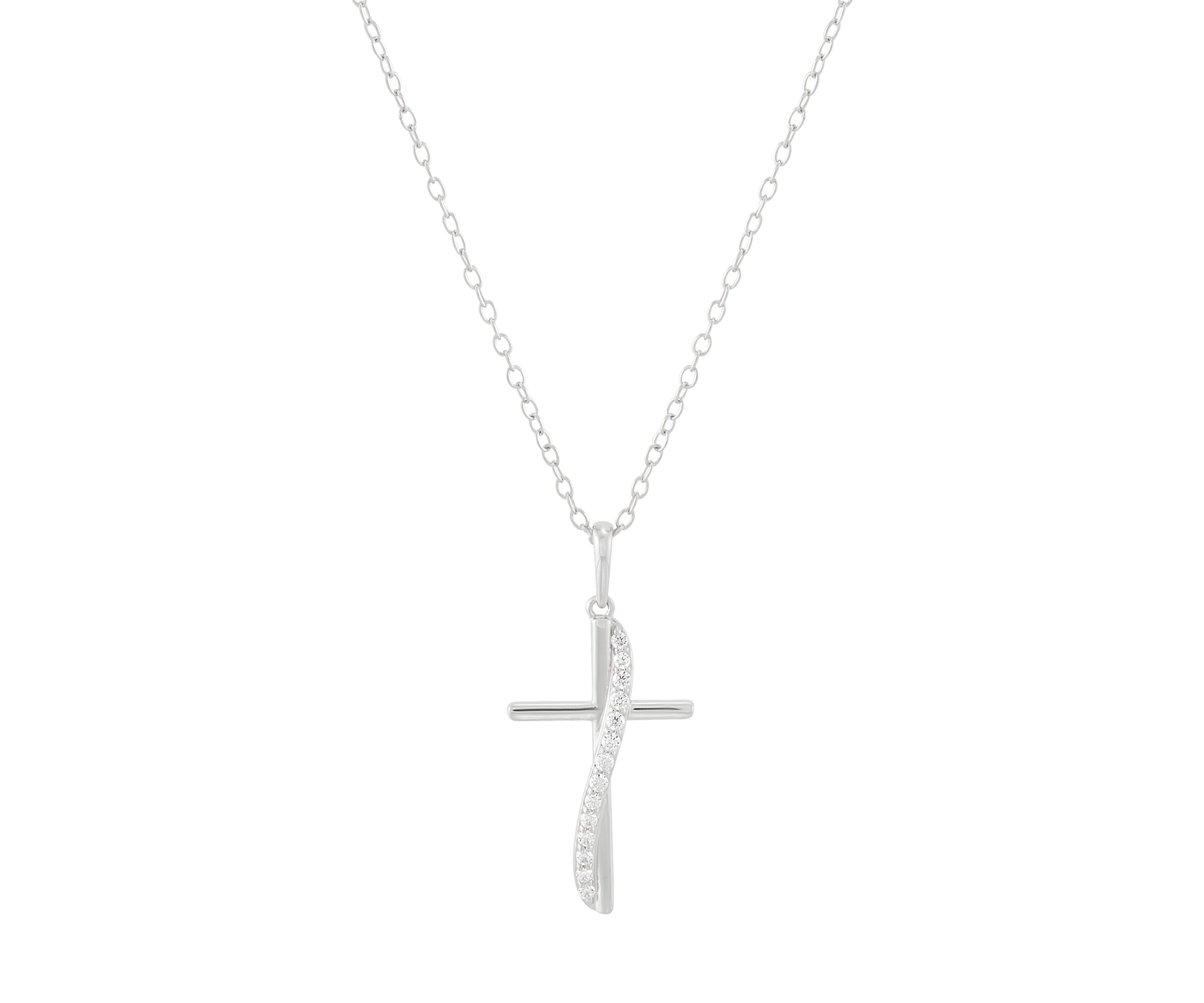 1/10 ct. t.w. Lab Grown Diamond Cross Pendant with 18" Cable Chain in Sterling Silver