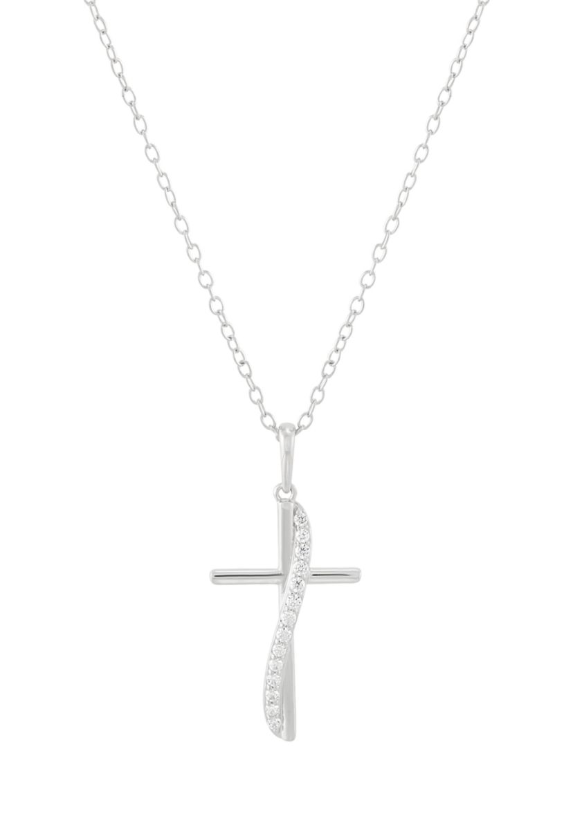 1/10 ct. t.w. Lab Grown Diamond Cross Pendant with 18" Cable Chain in Sterling Silver