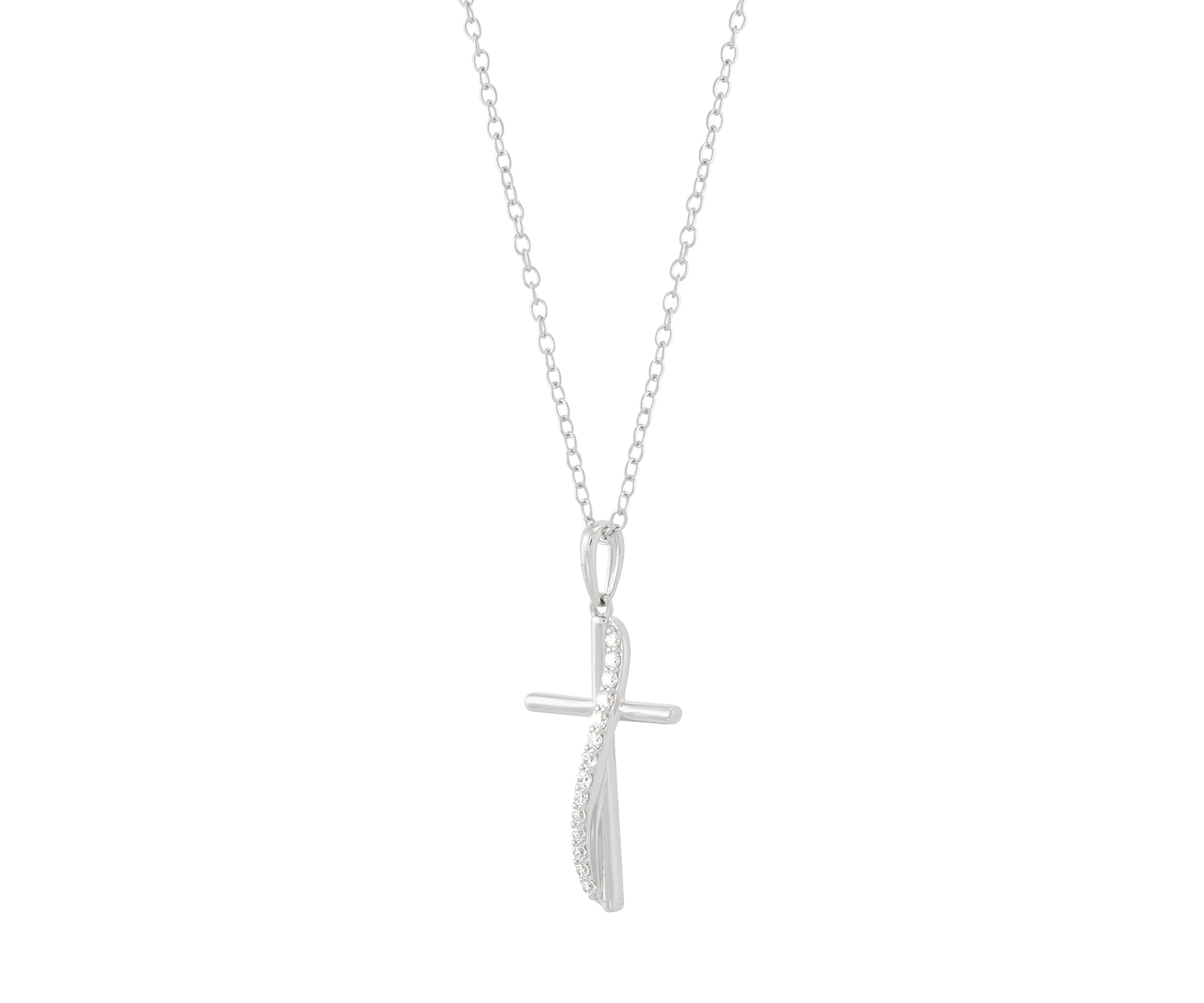 1/10 ct. t.w. Lab Grown Diamond Cross Pendant with 18" Cable Chain in Sterling Silver