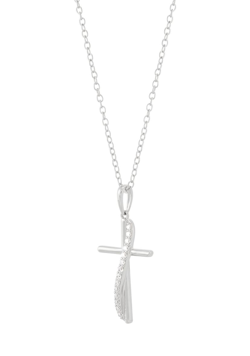 1/10 ct. t.w. Lab Grown Diamond Cross Pendant with 18" Cable Chain in Sterling Silver