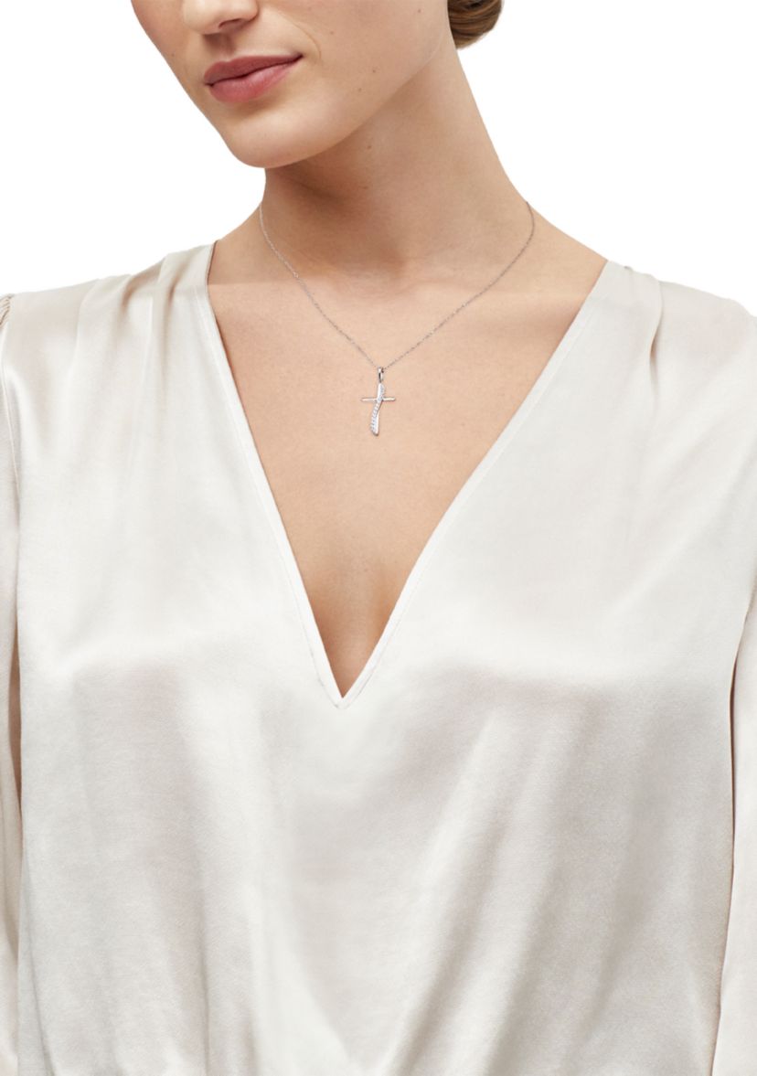 1/10 ct. t.w. Lab Grown Diamond Cross Pendant with 18" Cable Chain in Sterling Silver