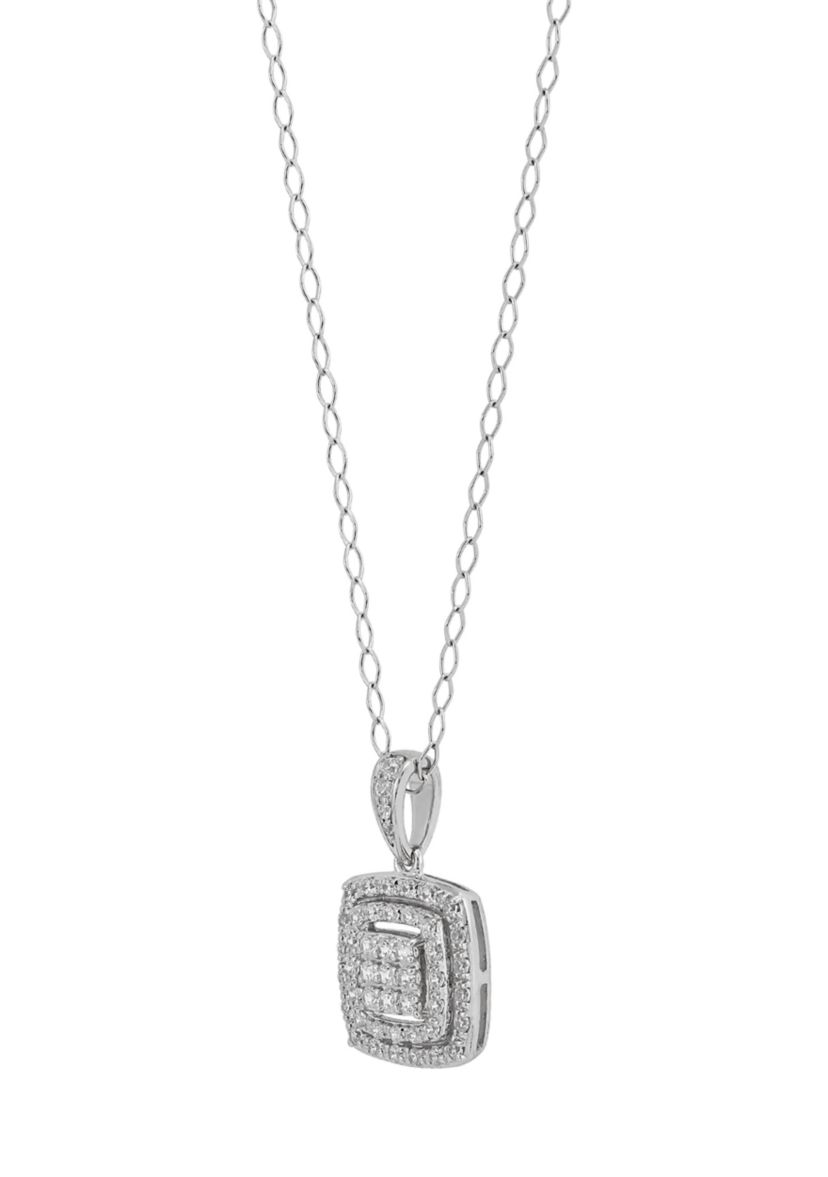 1/3 ct. t.w. Diamond Cushion Shape Pendant with 18" Cable Chain in Sterling Silver