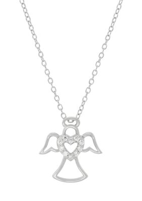 Belk & Co 1/10 ct. t.w. Lab Grown Diamond Angel Pendant with 18" Cable Chain in Sterling Silver