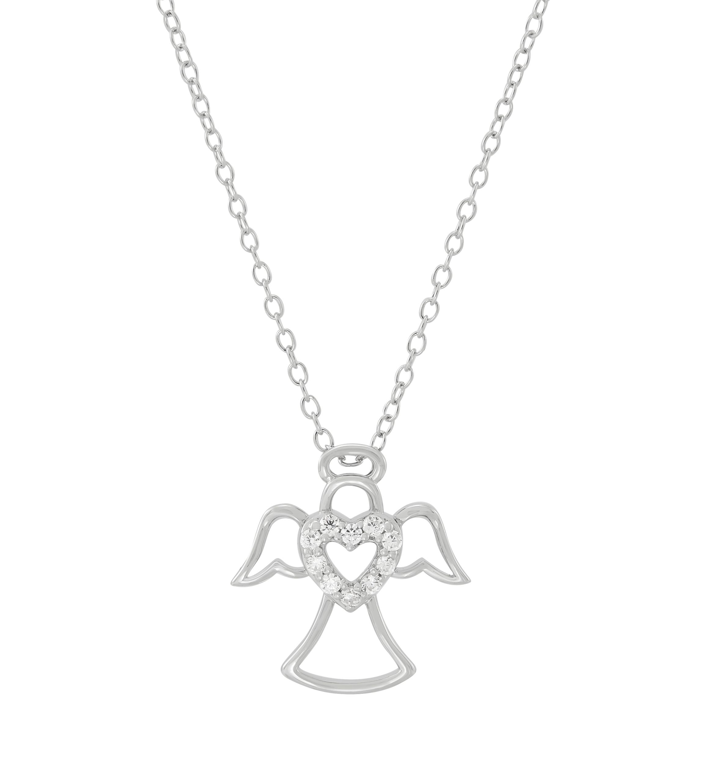 1/10 ct. t.w. Lab Grown Diamond Angel Pendant with 18" Cable Chain in Sterling Silver
