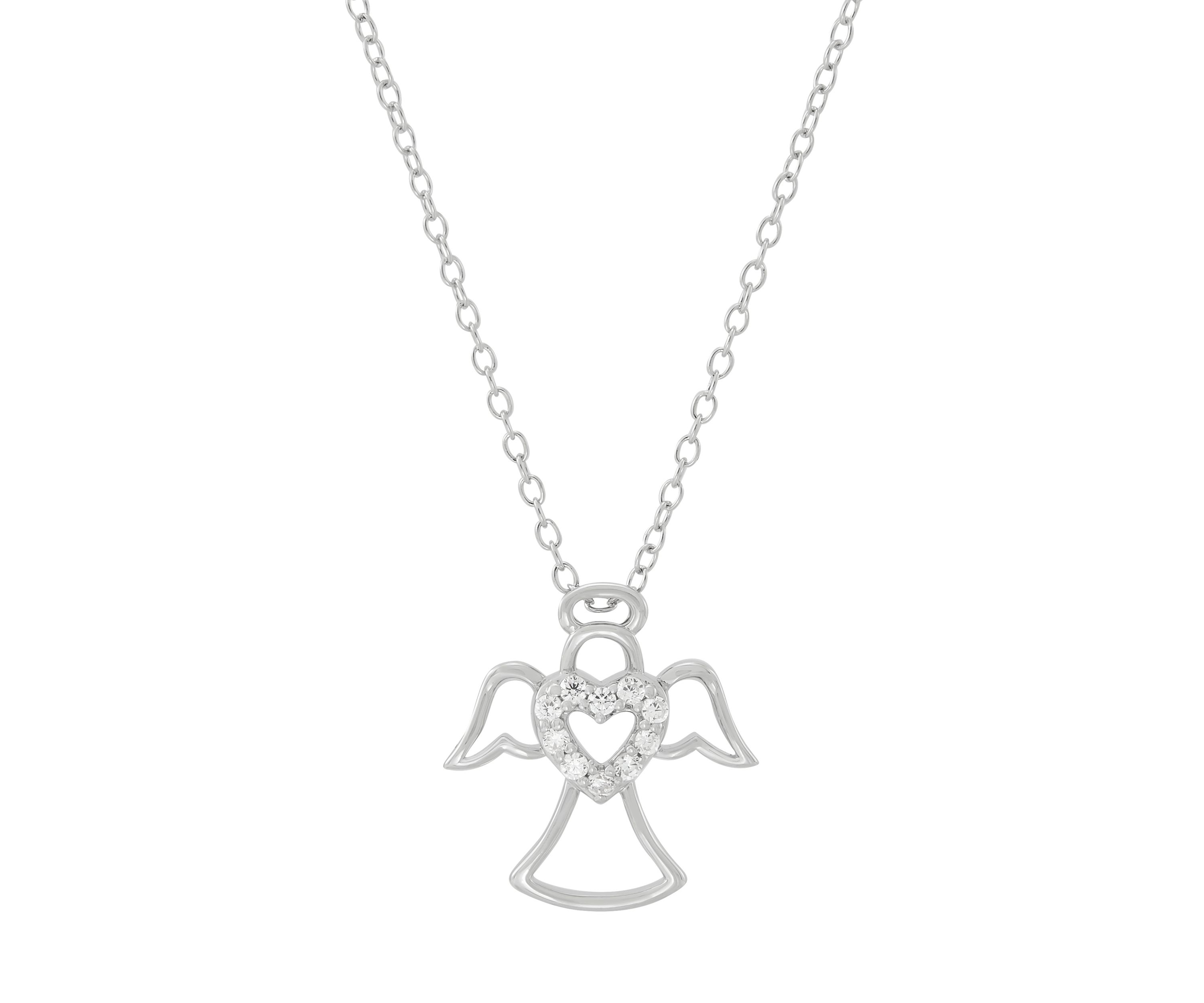 1/10 ct. t.w. Lab Grown Diamond Angel Pendant with 18" Cable Chain in Sterling Silver
