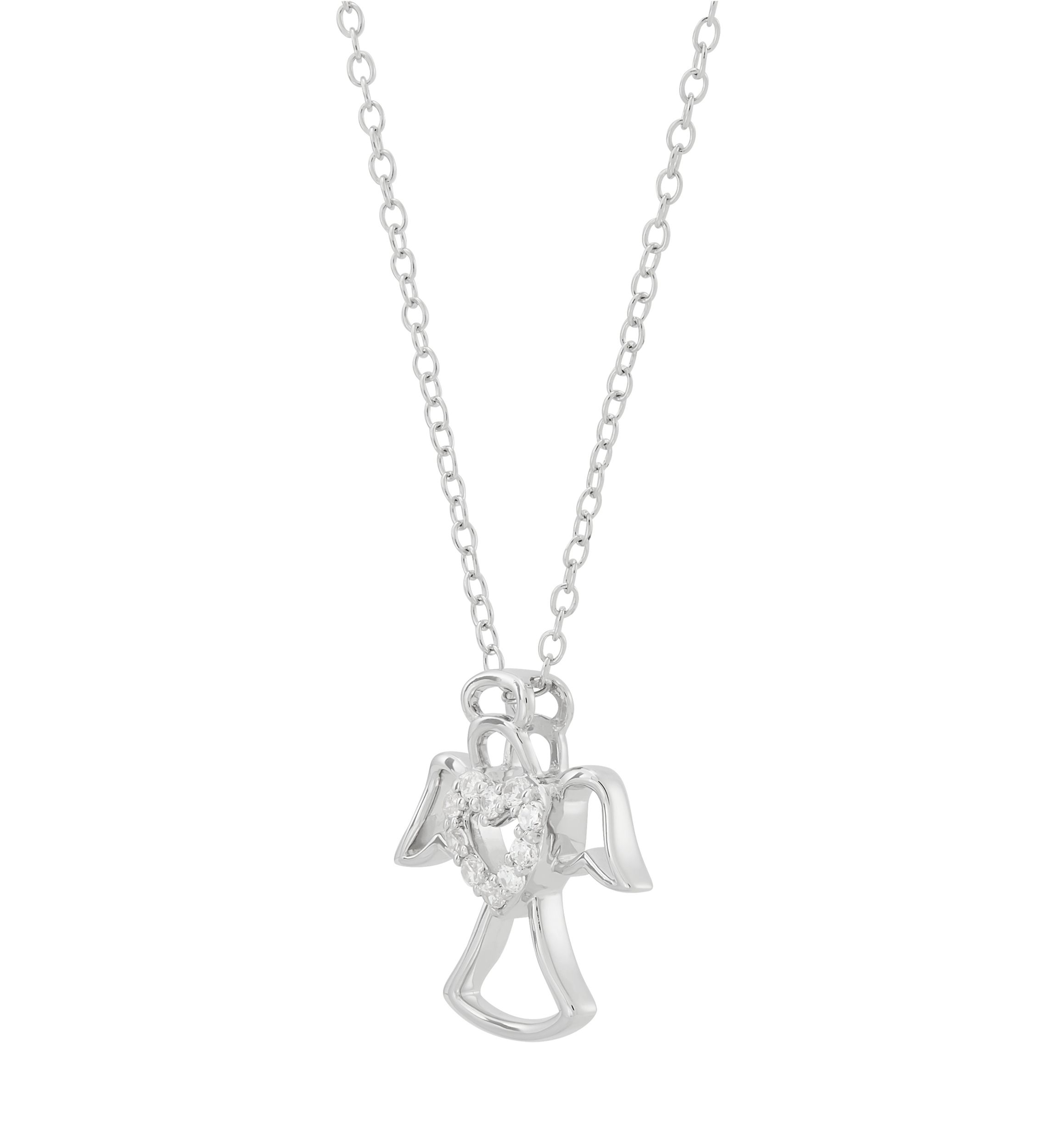 1/10 ct. t.w. Lab Grown Diamond Angel Pendant with 18" Cable Chain in Sterling Silver