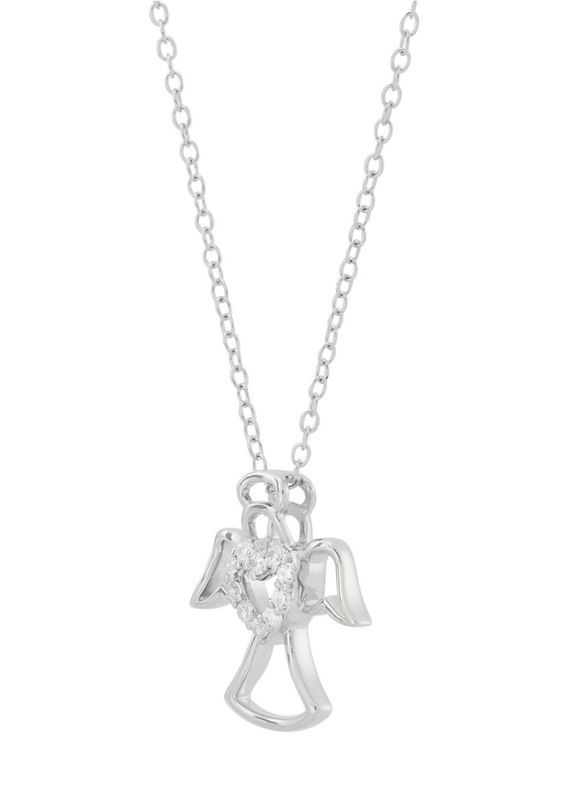 1/10 ct. t.w. Lab Grown Diamond Angel Pendant with 18" Cable Chain in Sterling Silver