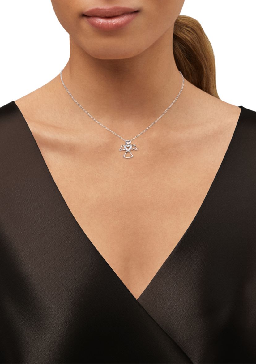 1/10 ct. t.w. Lab Grown Diamond Angel Pendant with 18" Cable Chain in Sterling Silver