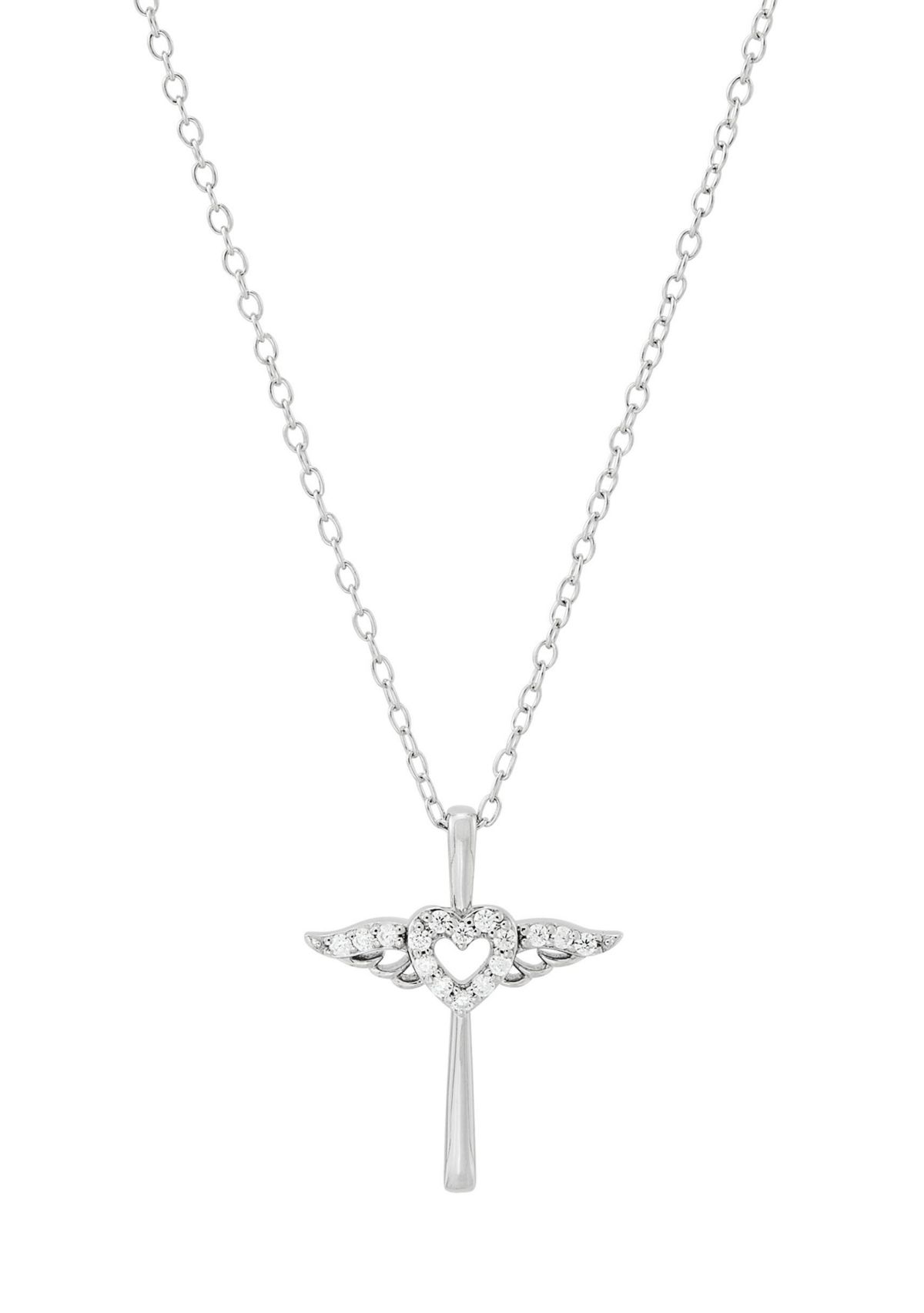 1/10 ct. t.w. Lab Grown Diamond Cross Pendant with 18" Cable Chain in Sterling Silver