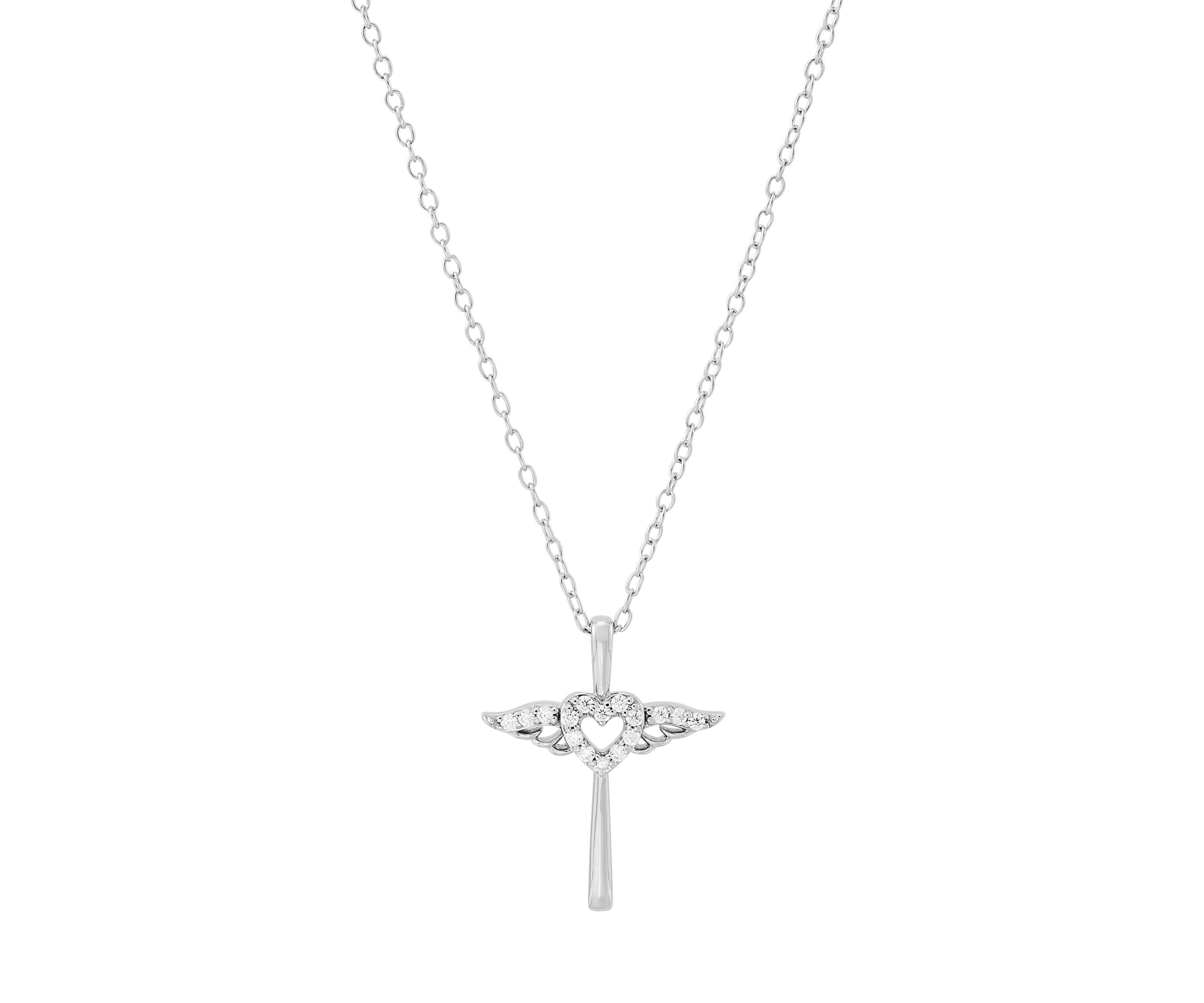 1/10 ct. t.w. Lab Grown Diamond Cross Pendant with 18" Cable Chain in Sterling Silver