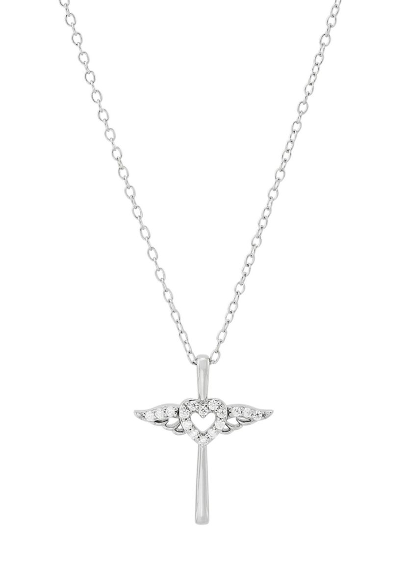 1/10 ct. t.w. Lab Grown Diamond Cross Pendant with 18" Cable Chain in Sterling Silver