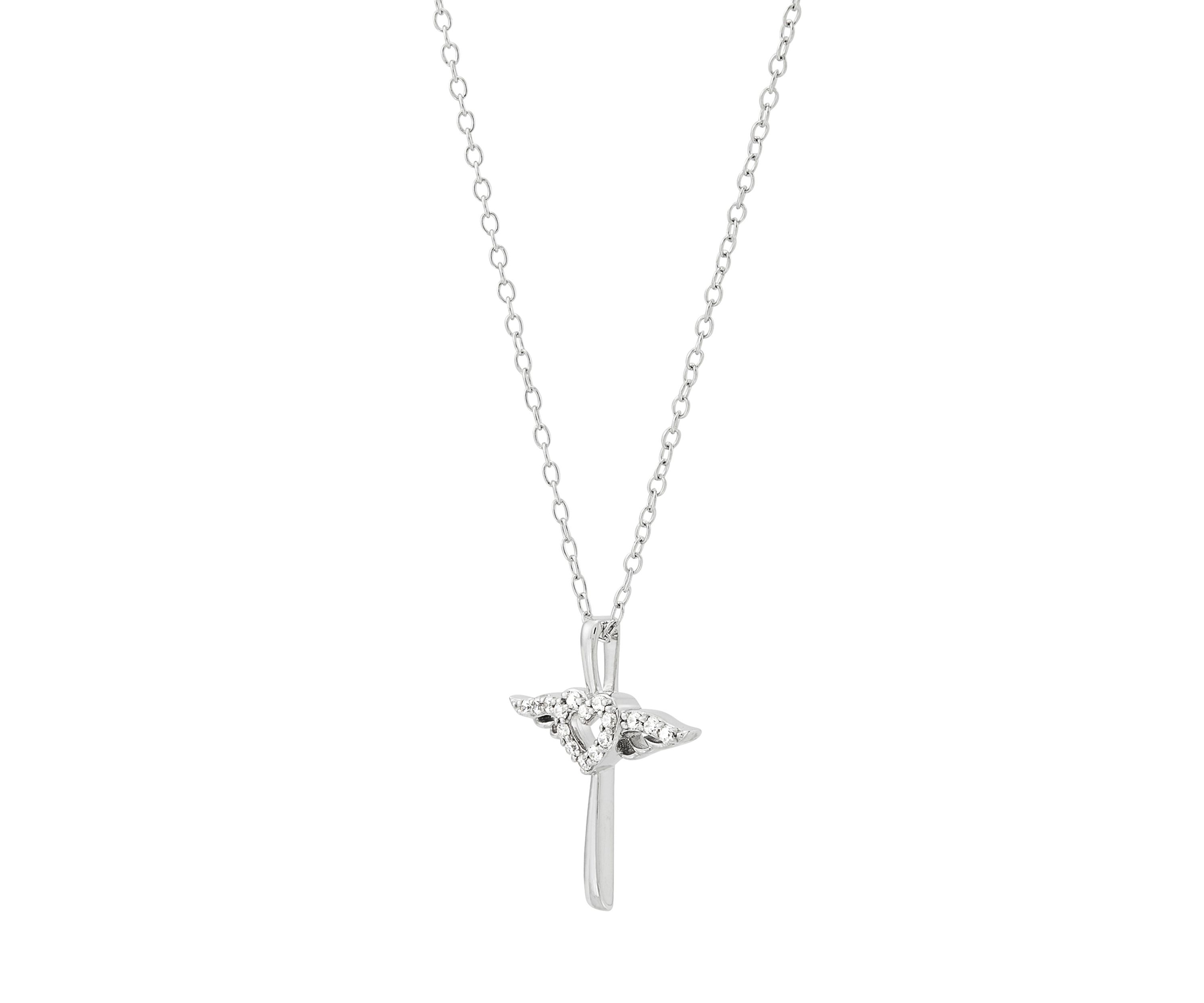 1/10 ct. t.w. Lab Grown Diamond Cross Pendant with 18" Cable Chain in Sterling Silver