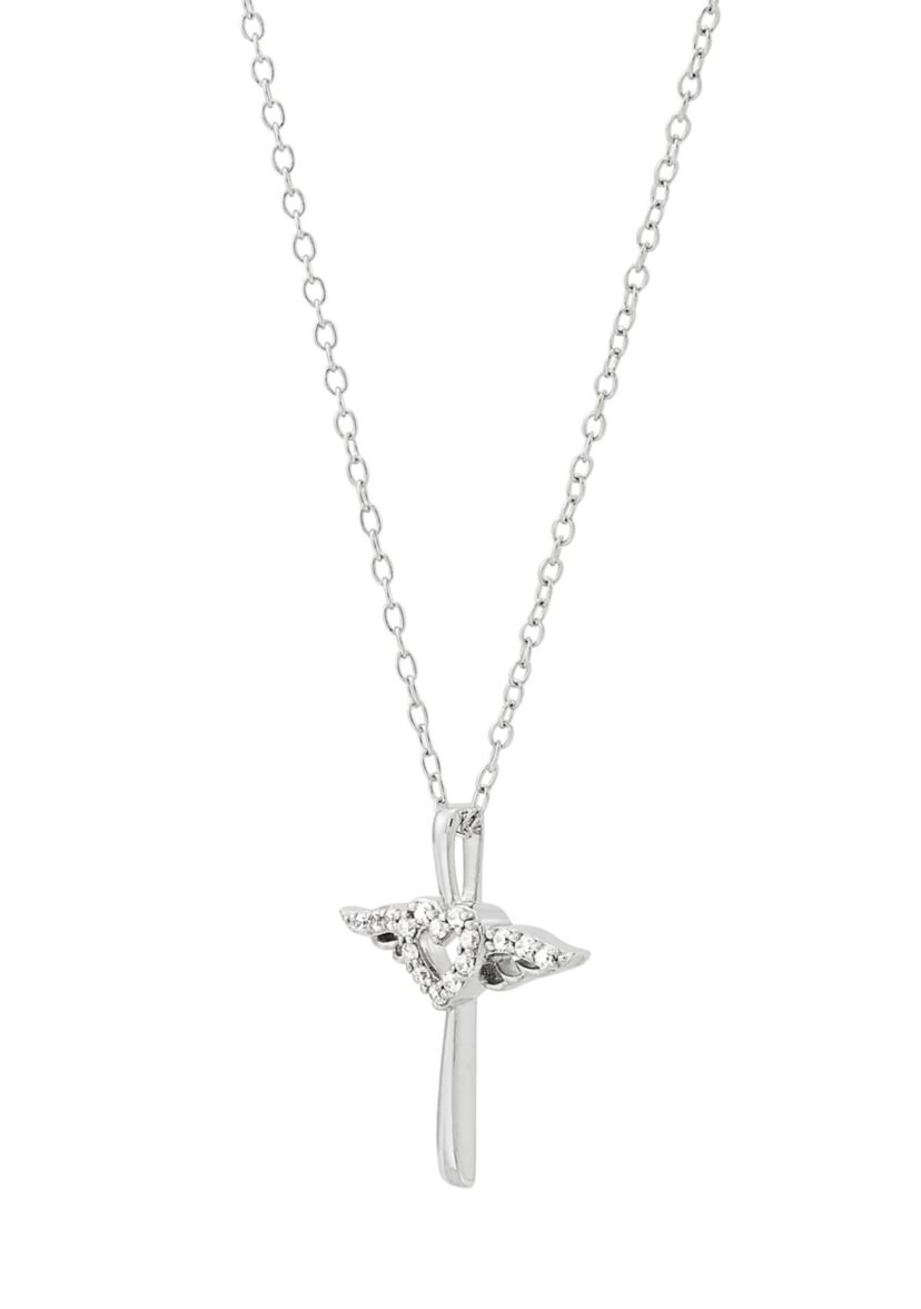1/10 ct. t.w. Lab Grown Diamond Cross Pendant with 18" Cable Chain in Sterling Silver