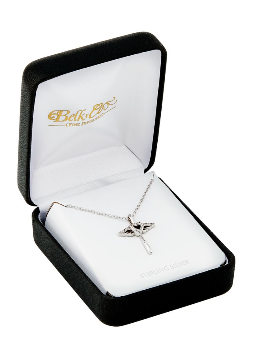 1/10 ct. t.w. Lab Grown Diamond Cross Pendant with 18" Cable Chain in Sterling Silver