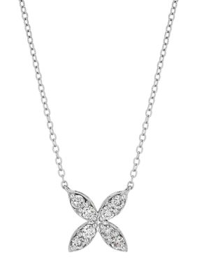 Belk & Co Lab Created 1/2 Ct. T.w. Lab Diamond Flower Necklace In Sterling Silver