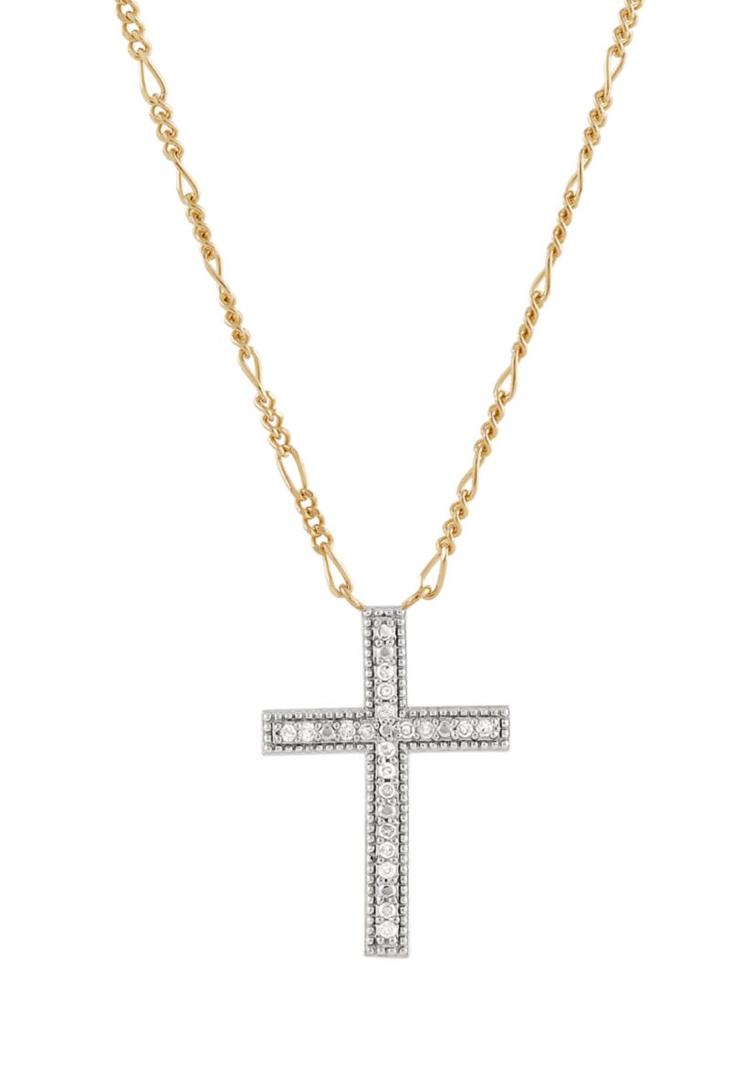 Belk & Co. 1/10 ct. t.w. Diamond Cross Chain Necklace in Gold Over ...