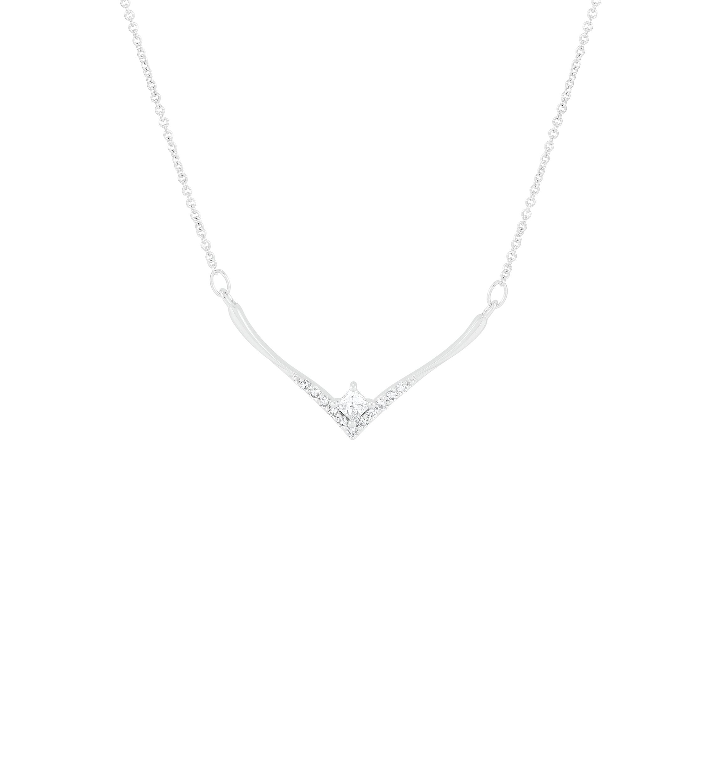 1/4 ct. t.w. Lab Grown Diamond Chevron Necklace in 10K White Gold