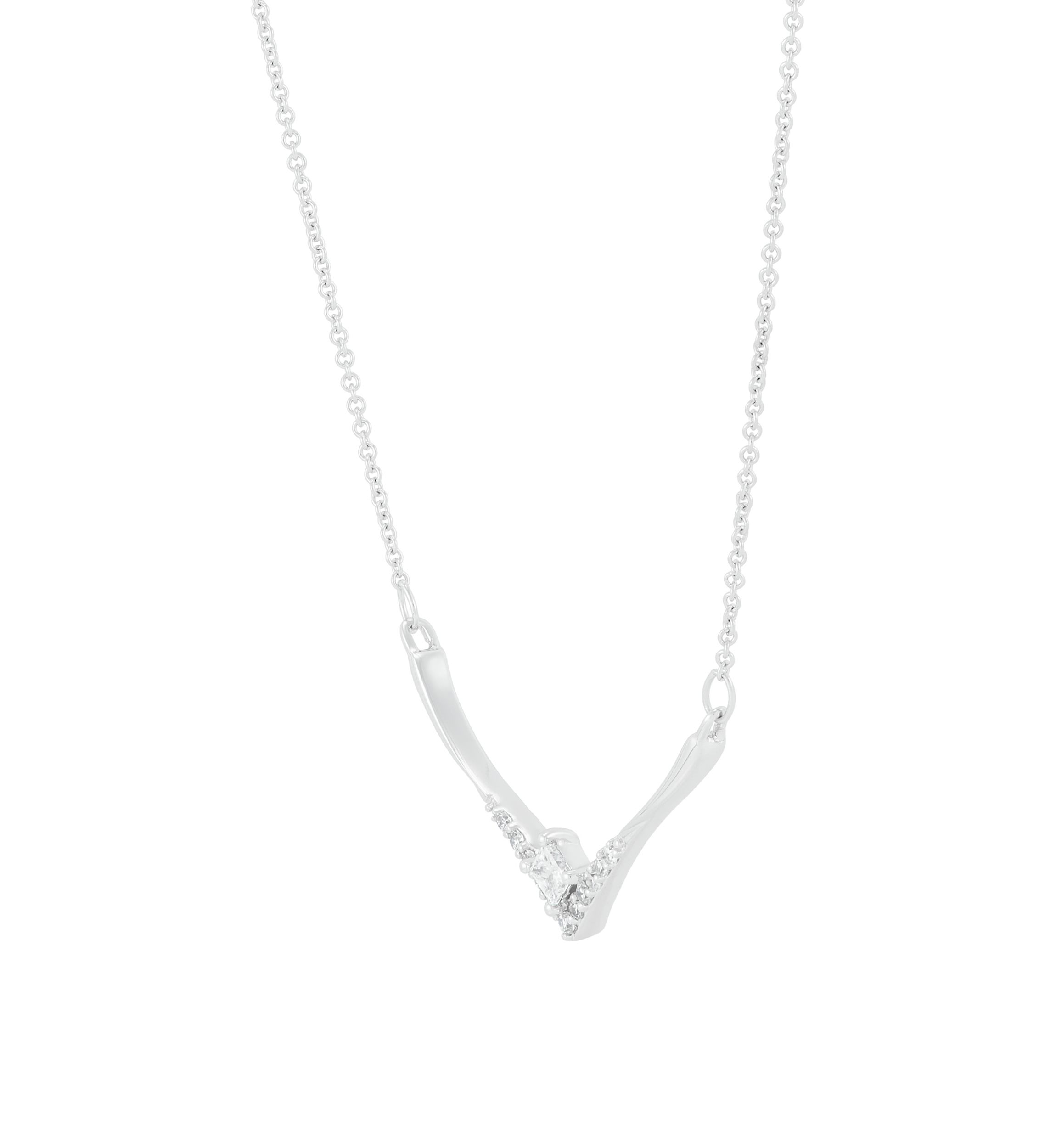 1/4 ct. t.w. Lab Grown Diamond Chevron Necklace in 10K White Gold