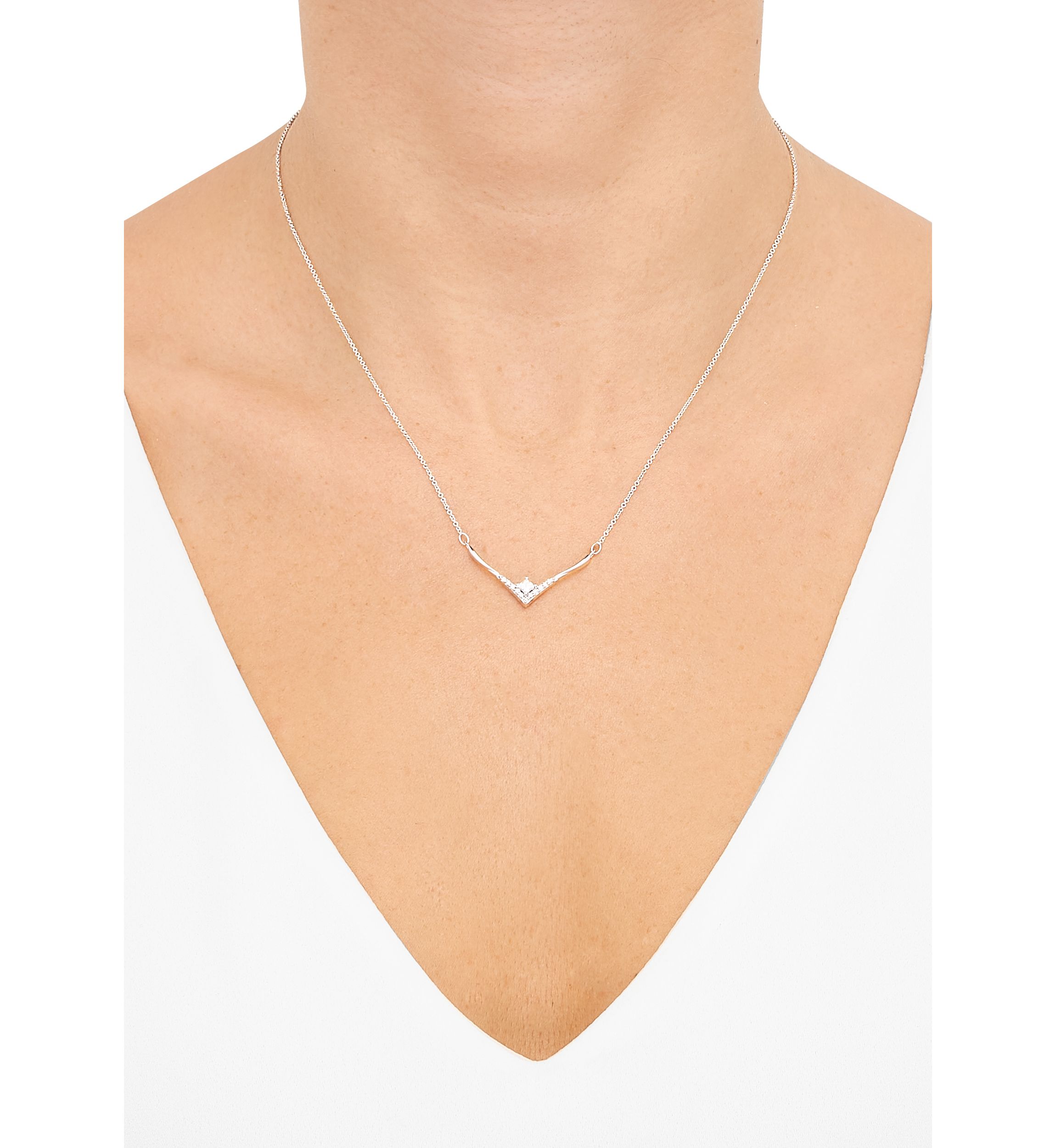 1/4 ct. t.w. Lab Grown Diamond Chevron Necklace in 10K White Gold