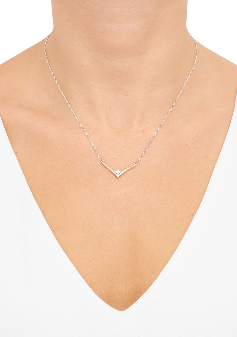 1/4 ct. t.w. Lab Grown Diamond Chevron Necklace in 10K White Gold