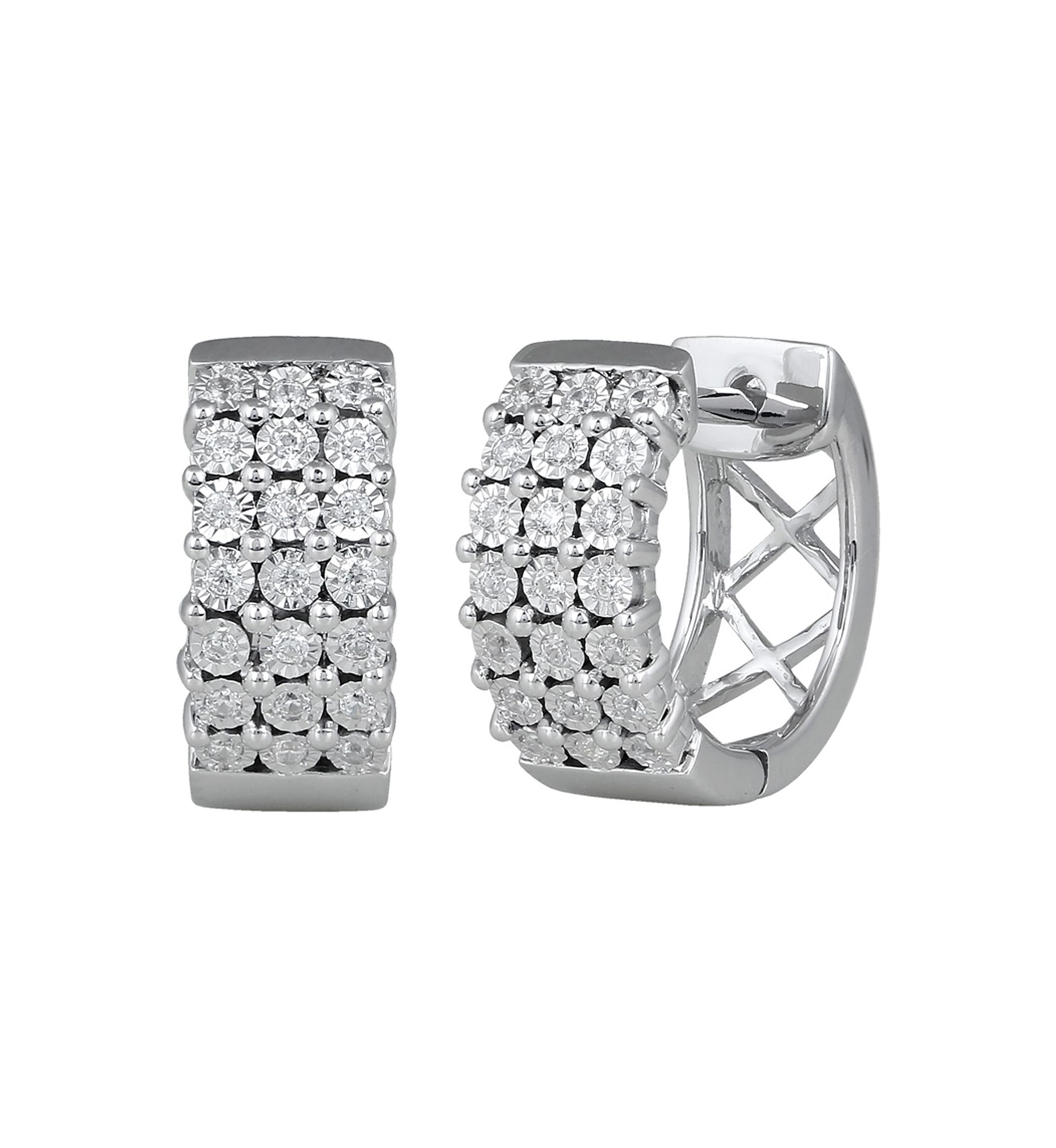 1/4 ct. t.w. Diamond Round Huggie Earrings in Sterling Silver