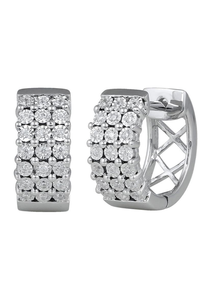 1/4 ct. t.w. Diamond Round Huggie Earrings in Sterling Silver