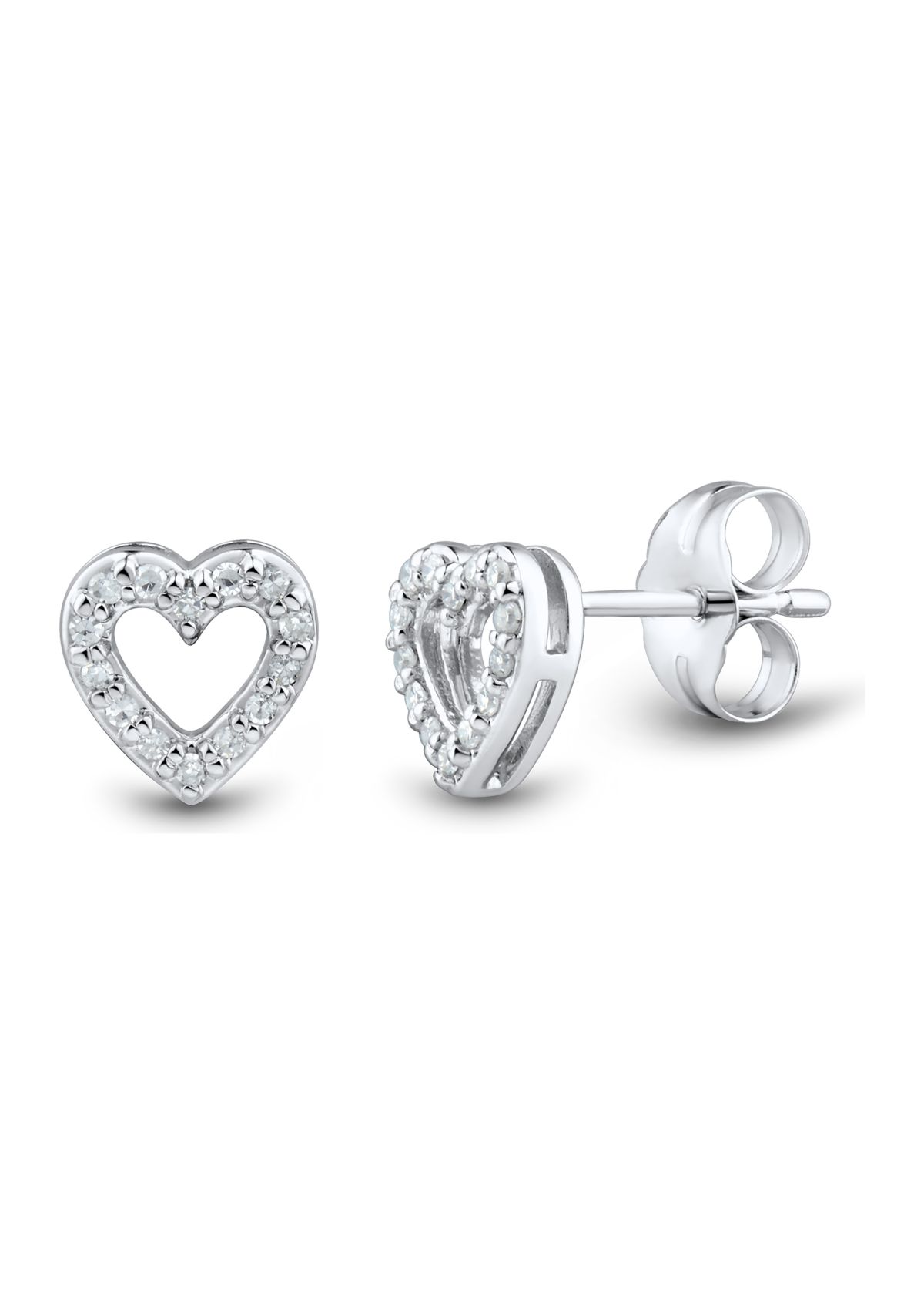 1/10 ct. t.w. Diamond Heart Earrings in 10K White Gold