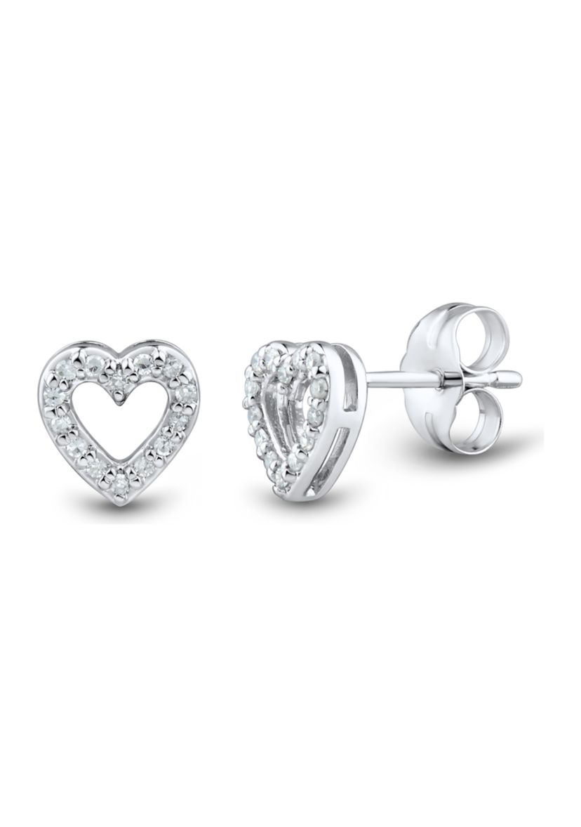 1/10 ct. t.w. Diamond Heart Earrings in 10K White Gold